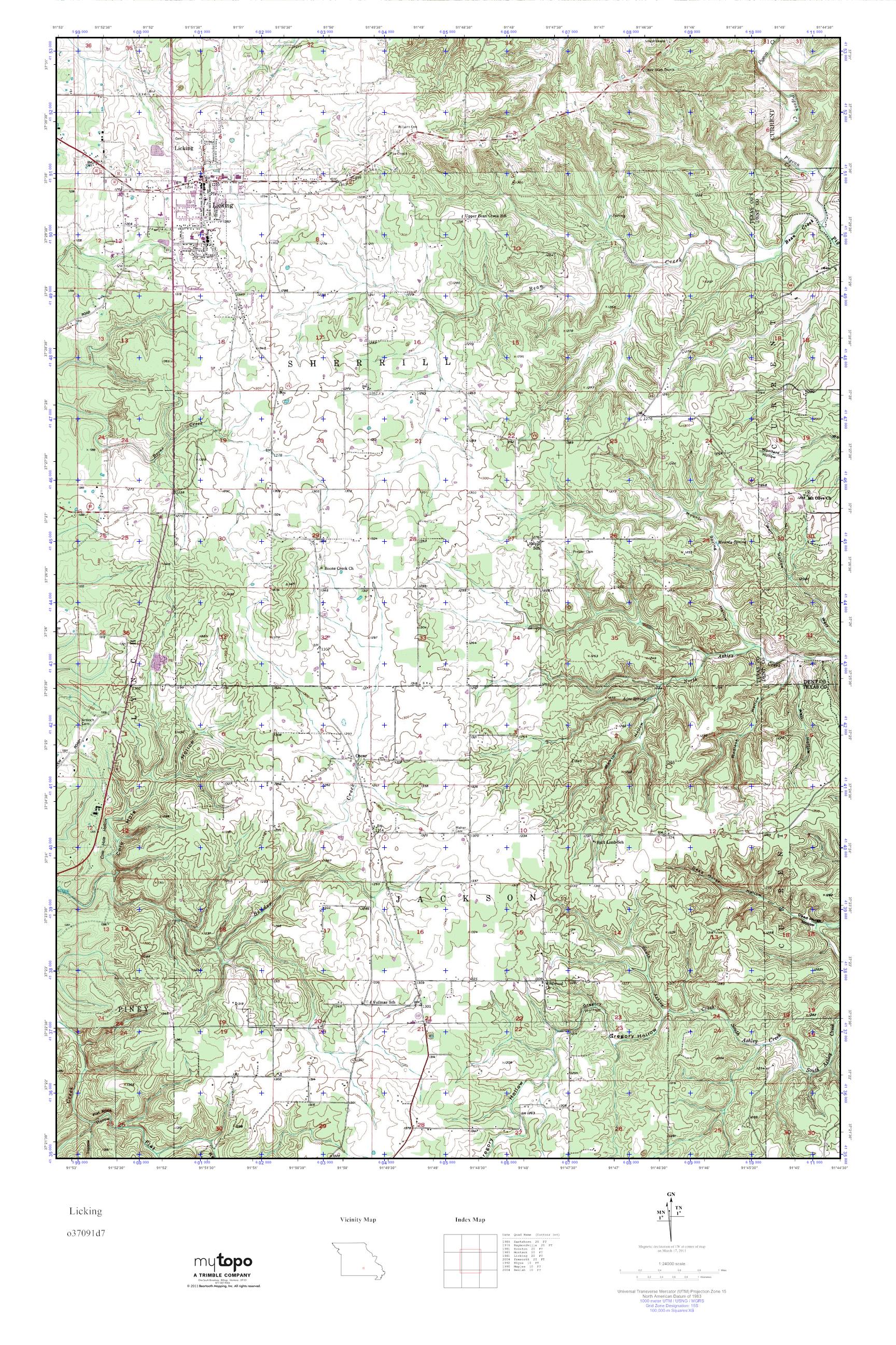 MyTopo Licking, Missouri USGS Quad Topo Map