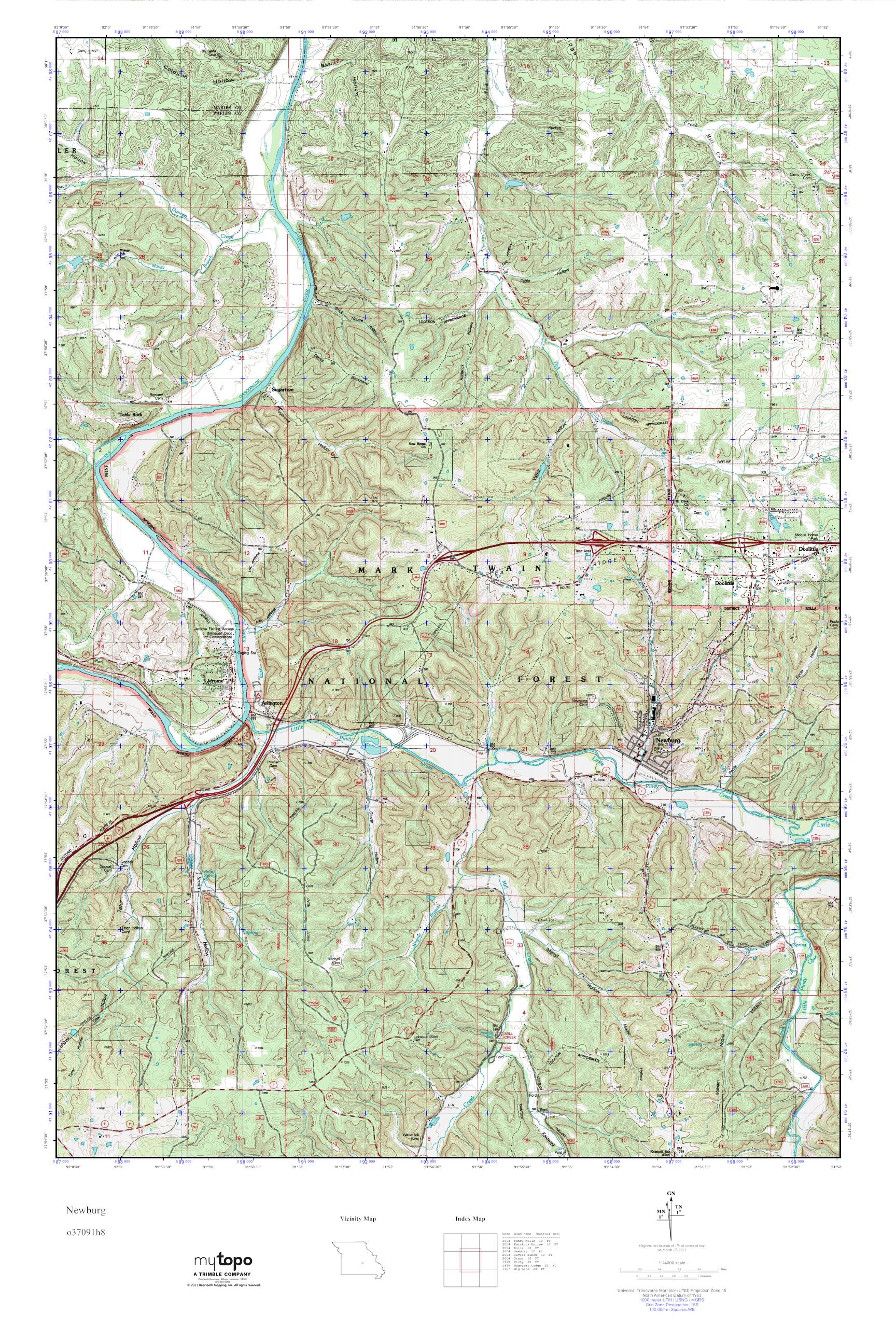 MyTopo Newburg, Missouri USGS Quad Topo Map