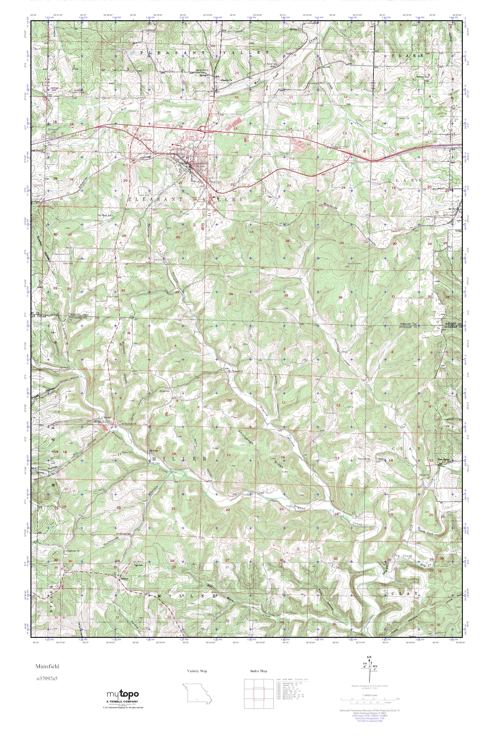 MyTopo Mansfield, Missouri USGS Quad Topo Map