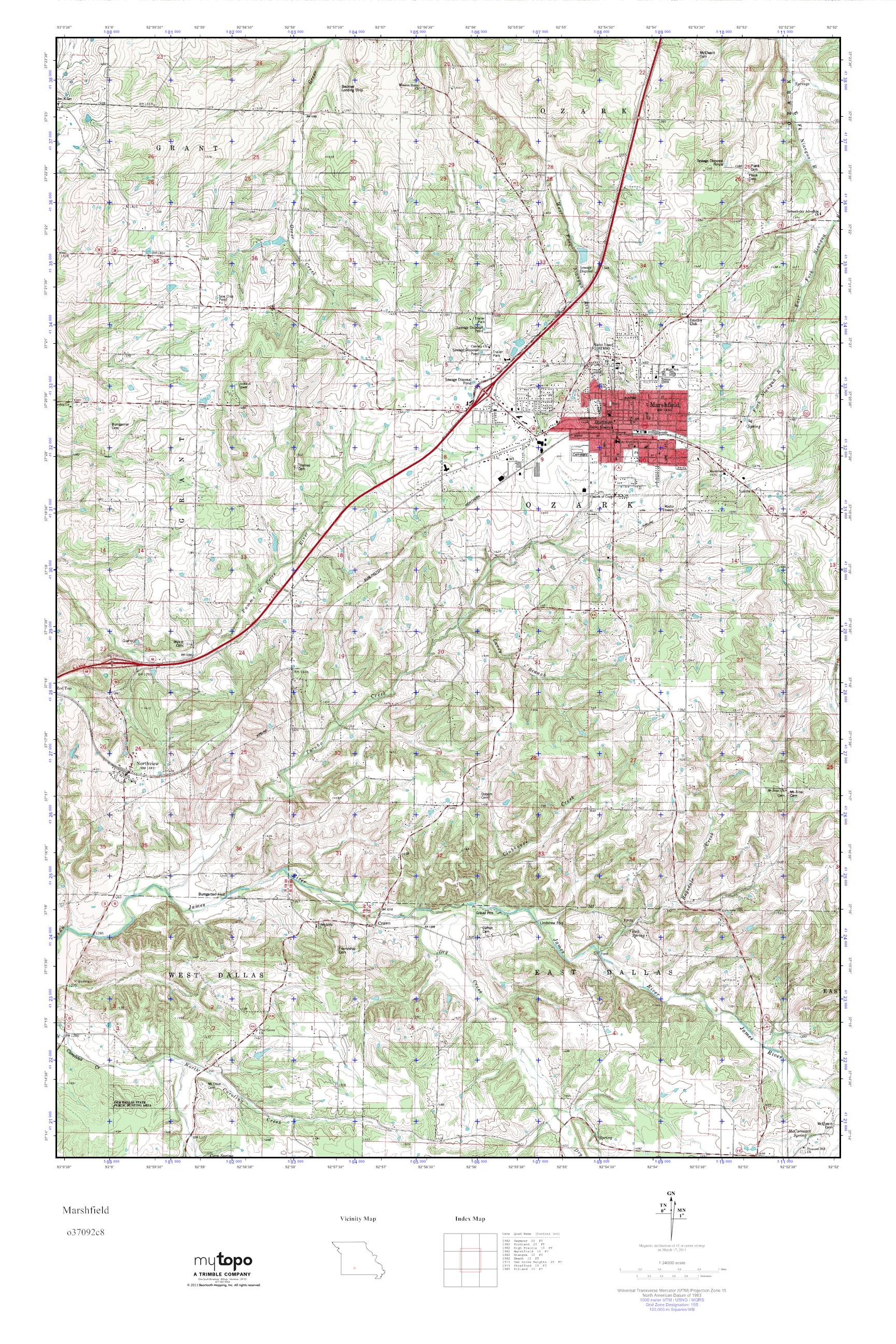 MyTopo Marshfield, Missouri USGS Quad Topo Map