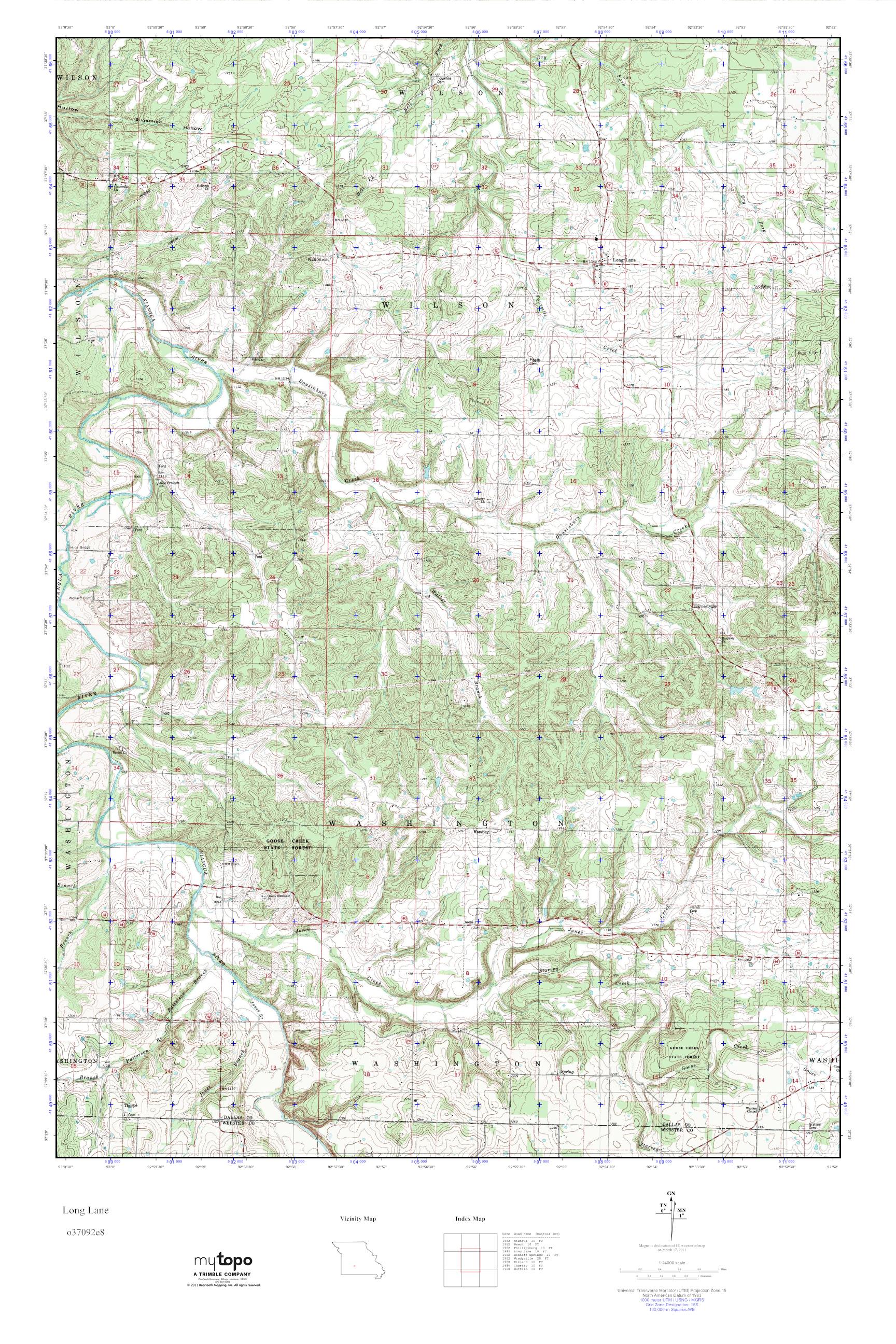 MyTopo Long Lane, Missouri USGS Quad Topo Map