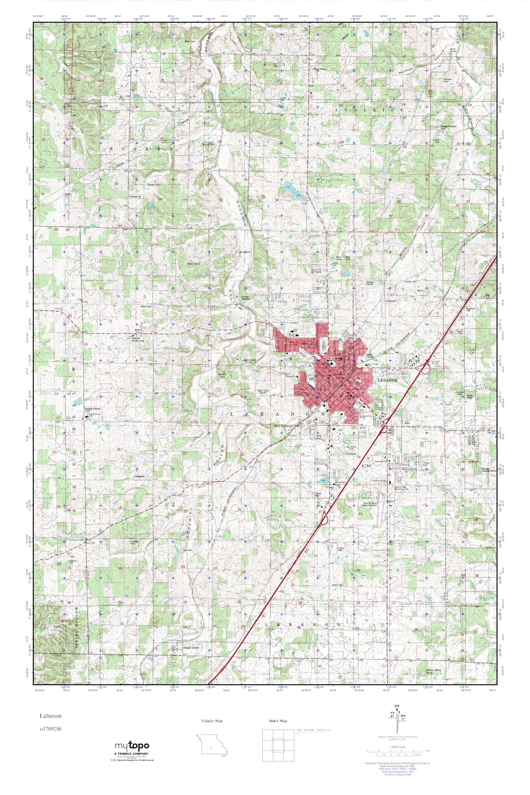 MyTopo Lebanon, Missouri USGS Quad Topo Map