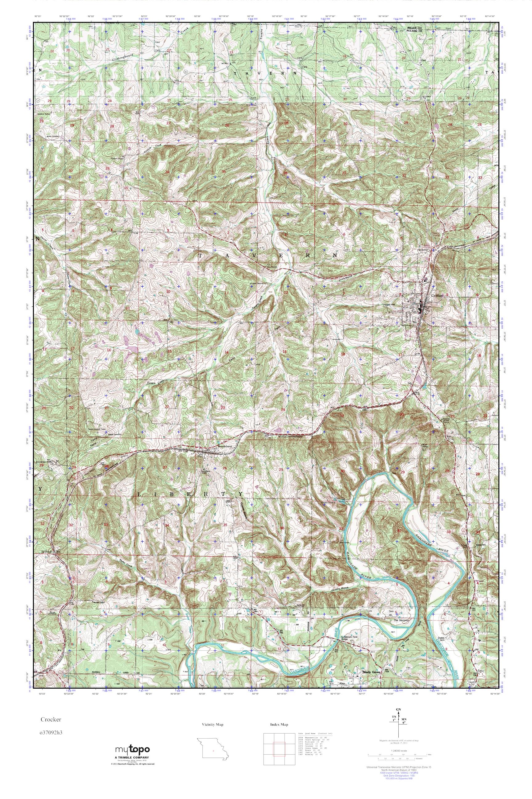 MyTopo Crocker, Missouri USGS Quad Topo Map