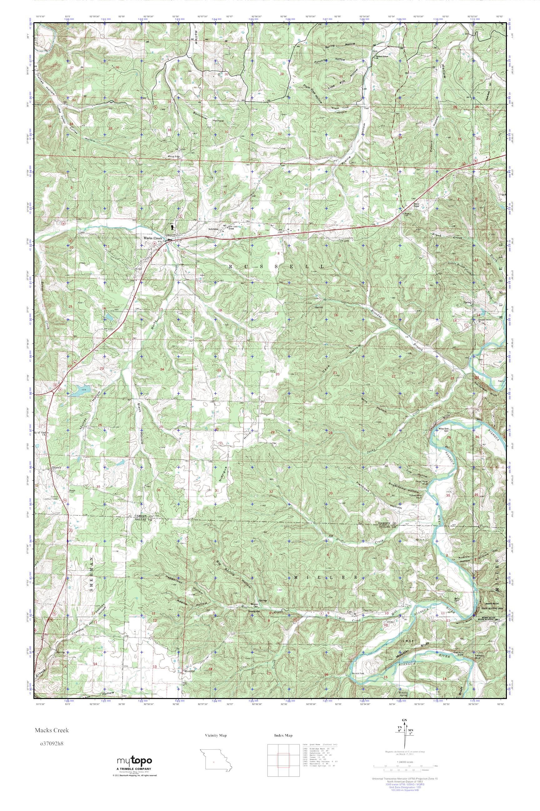 MyTopo Macks Creek, Missouri USGS Quad Topo Map