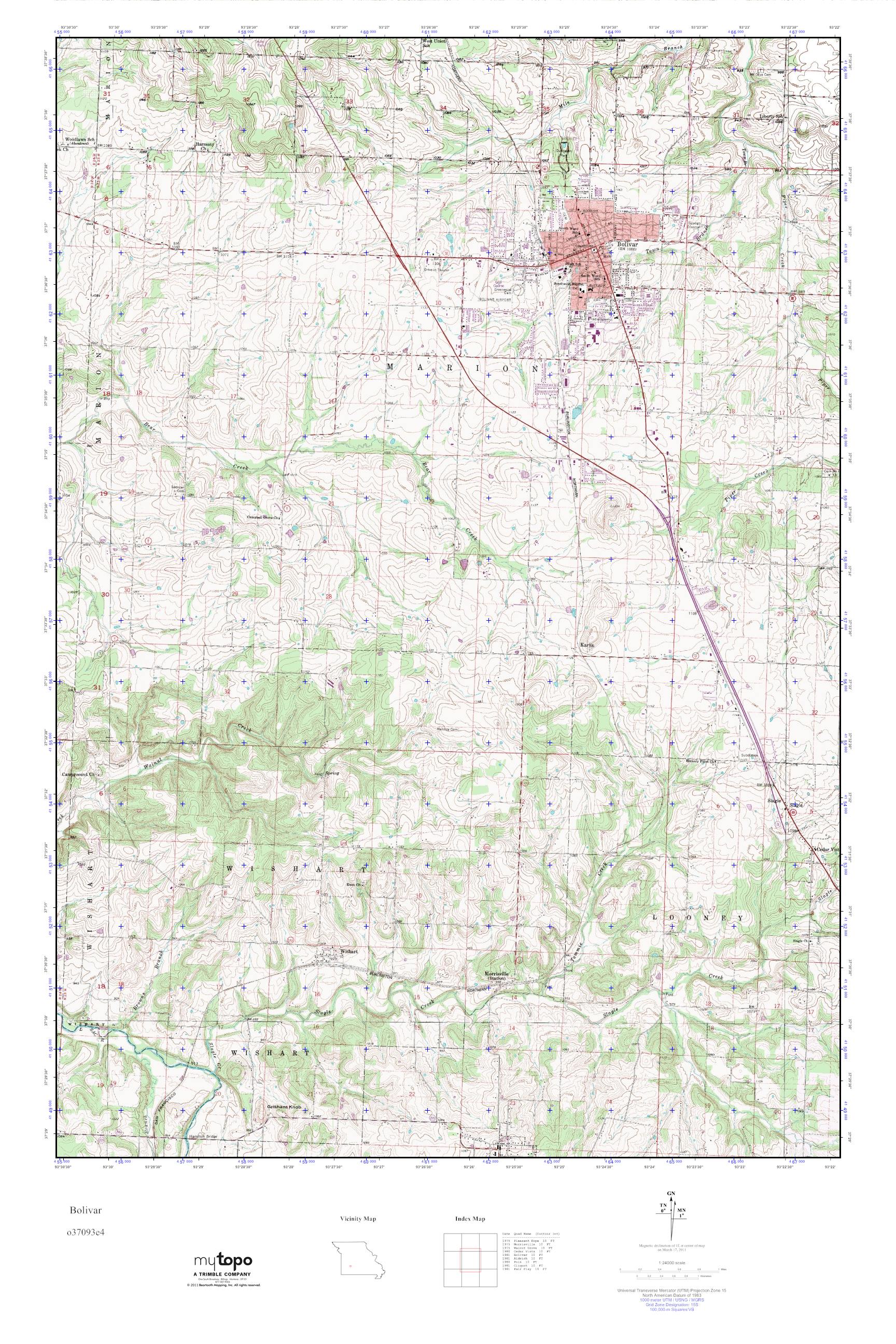 MyTopo Bolivar, Missouri USGS Quad Topo Map