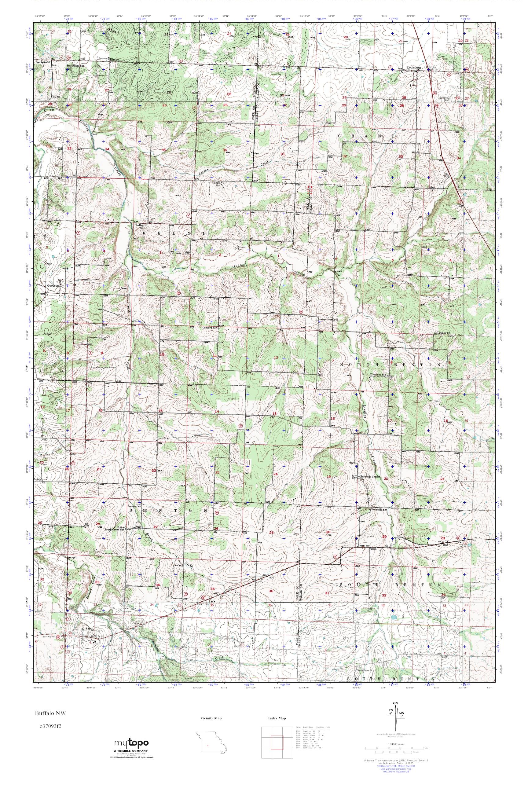 MyTopo Buffalo NW, Missouri USGS Quad Topo Map