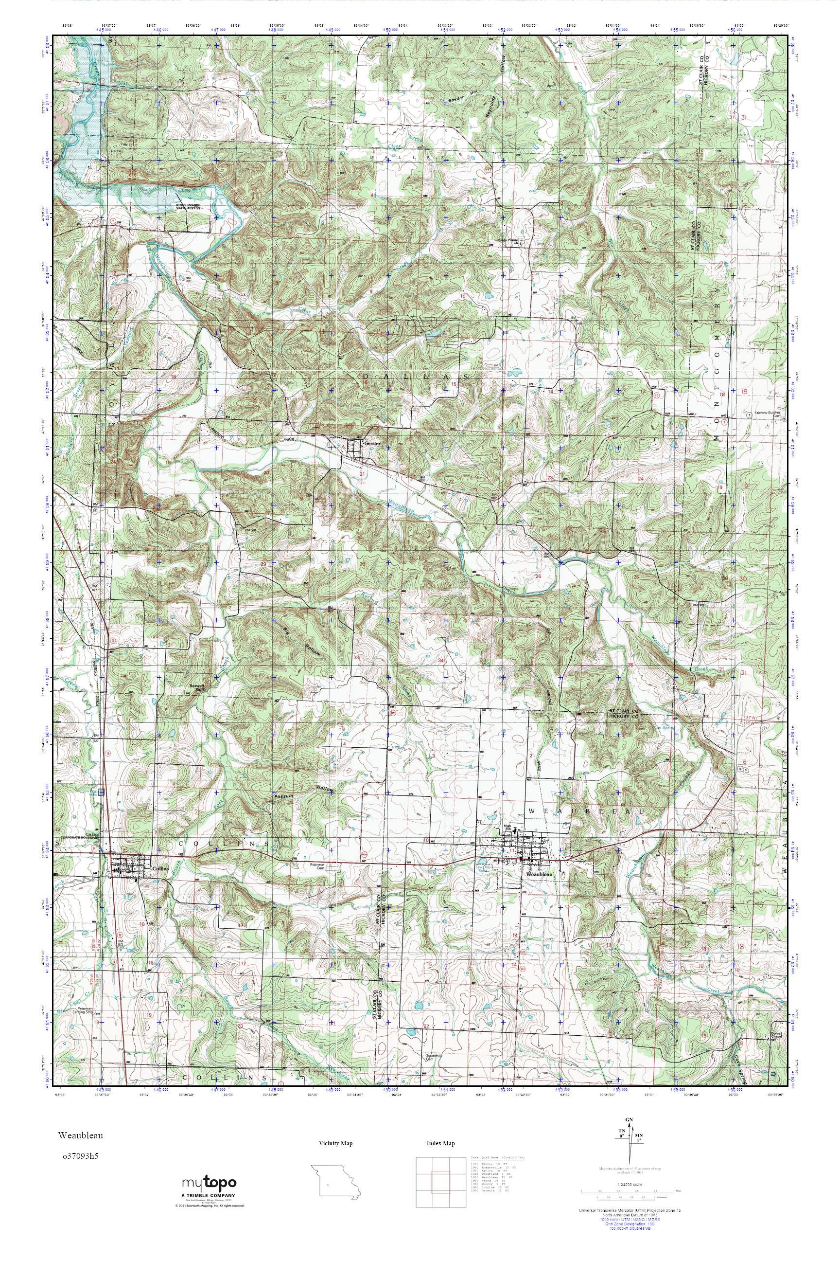 MyTopo Weaubleau, Missouri USGS Quad Topo Map