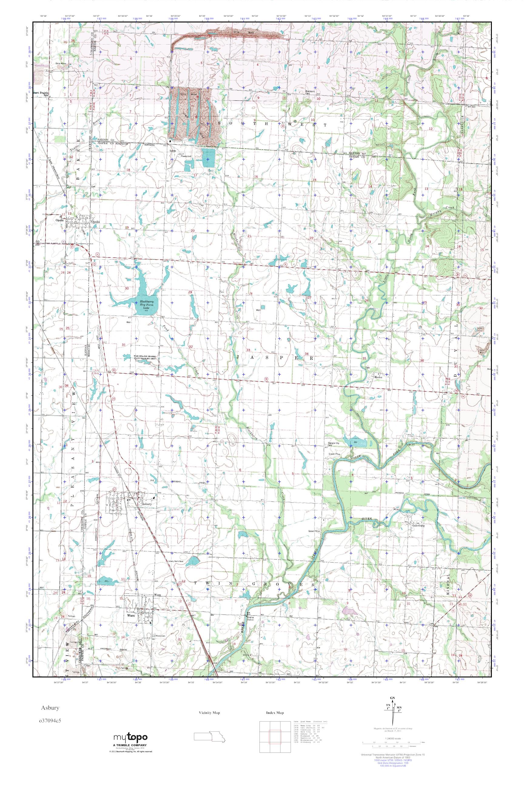 MyTopo Asbury, Missouri USGS Quad Topo Map