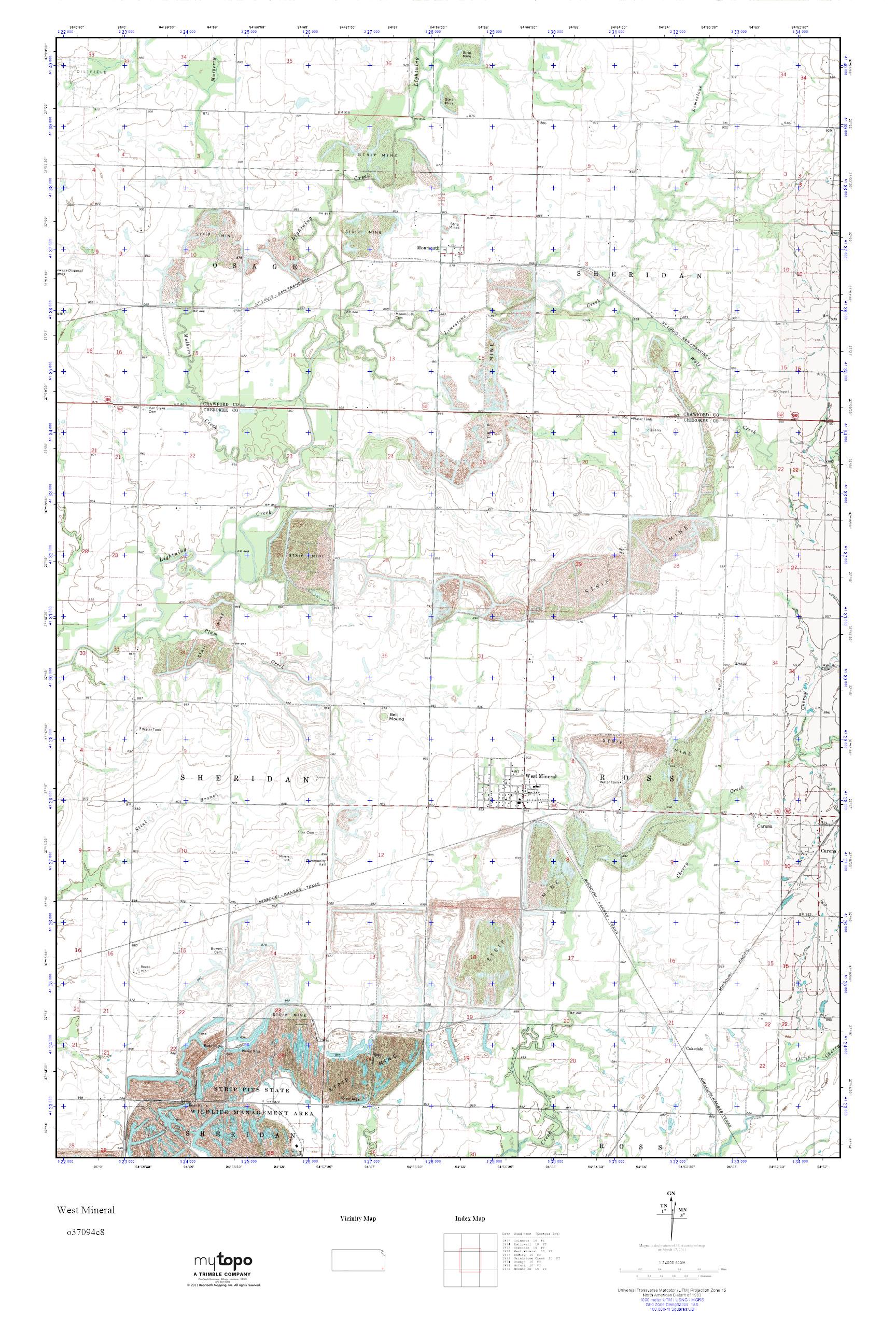 MyTopo West Mineral, Kansas USGS Quad Topo Map