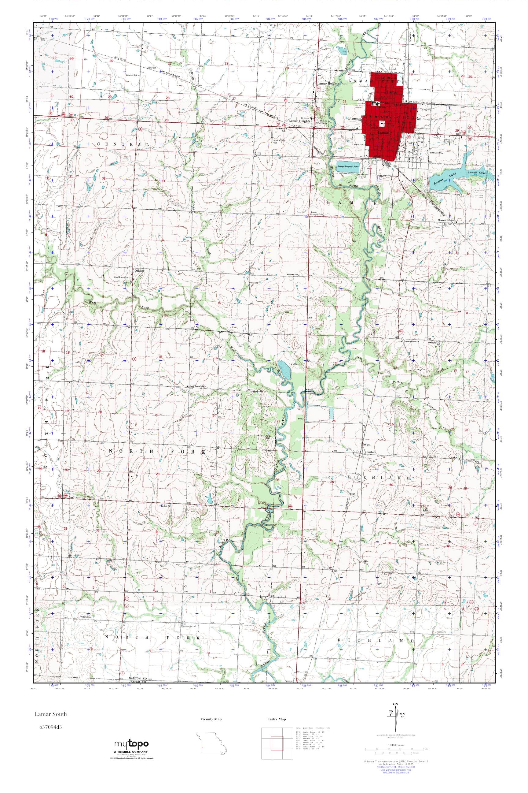 MyTopo Lamar South, Missouri USGS Quad Topo Map