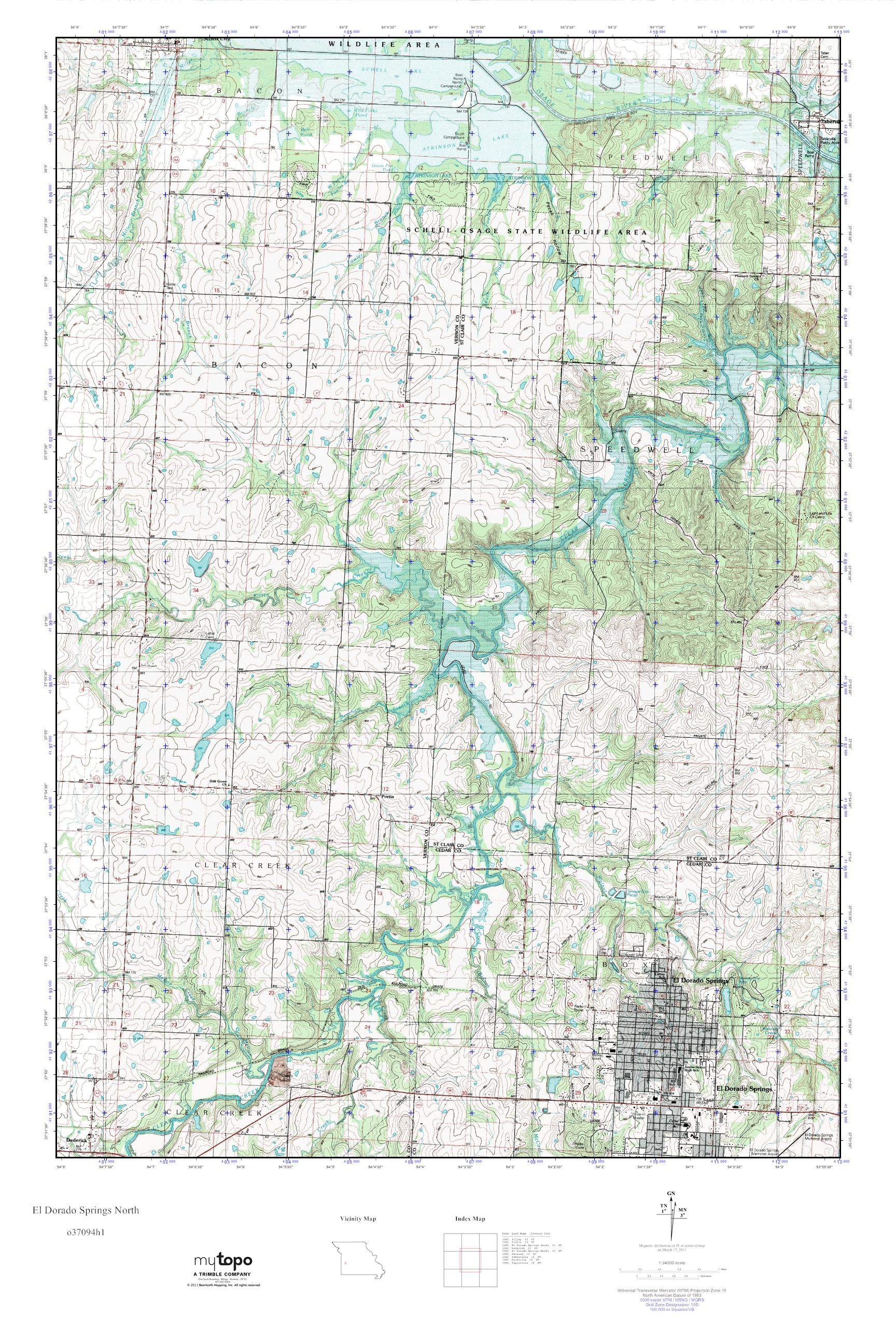 MyTopo El Dorado Springs North, Missouri USGS Quad Topo Map