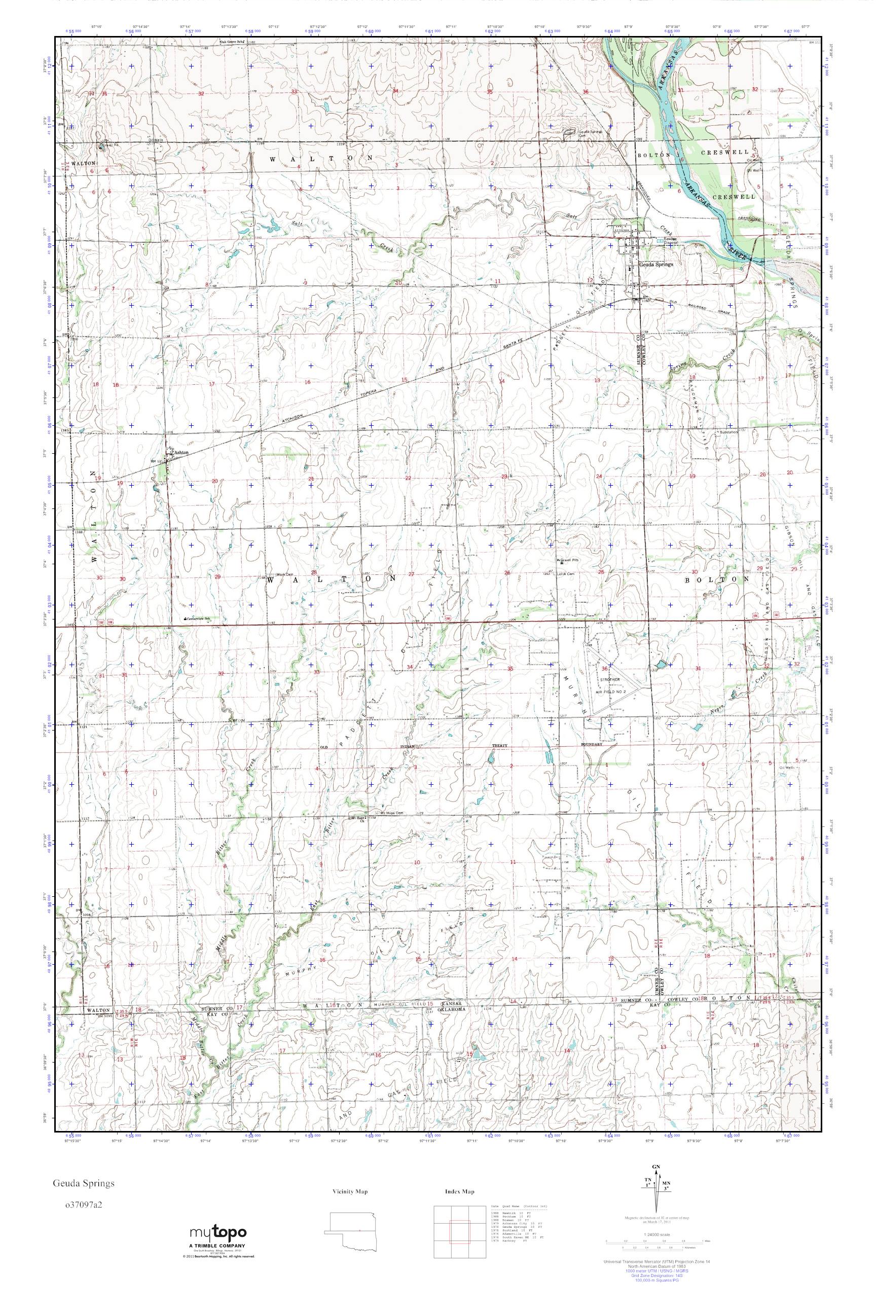 MyTopo Geuda Springs, Kansas USGS Quad Topo Map
