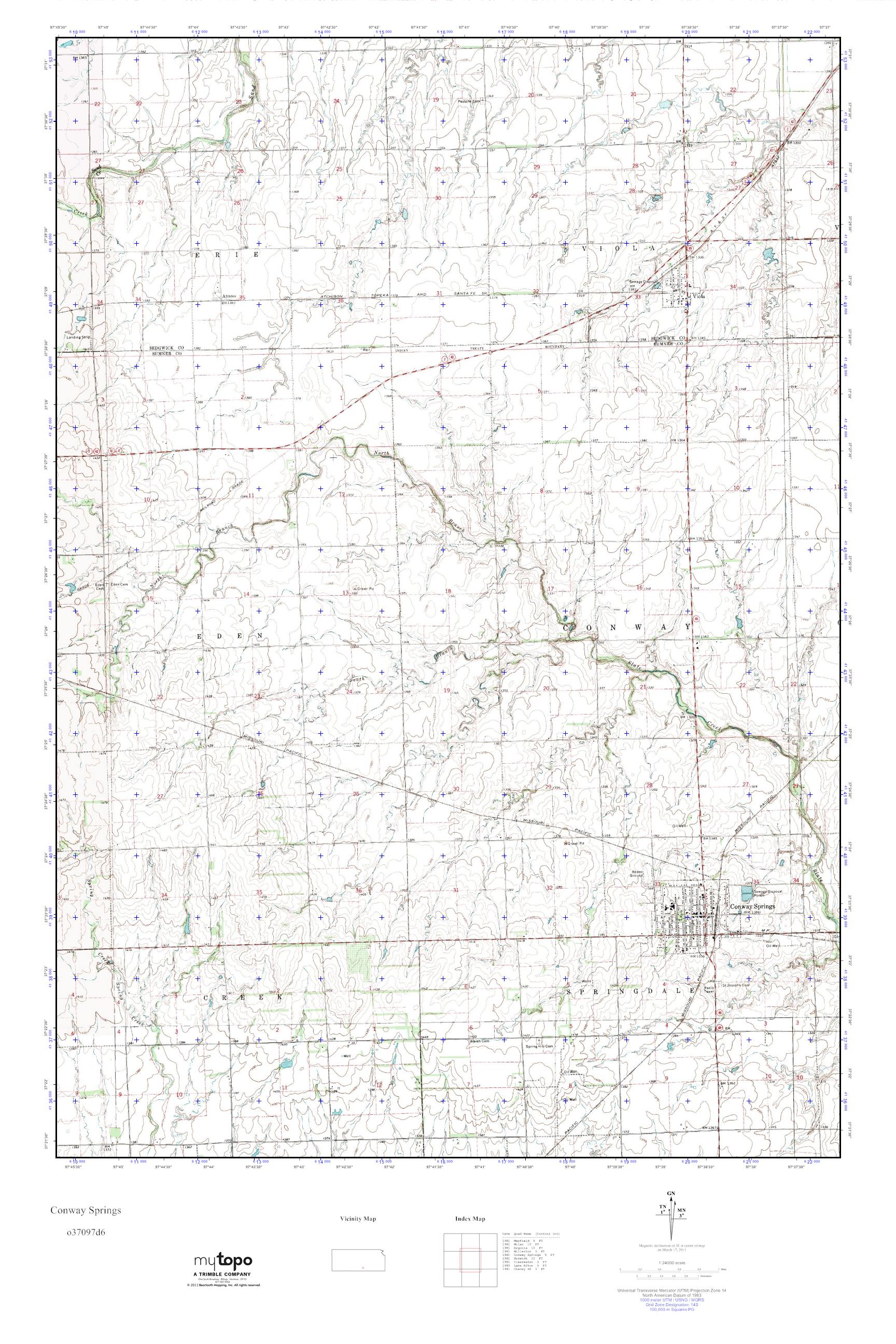 MyTopo Conway Springs, Kansas USGS Quad Topo Map