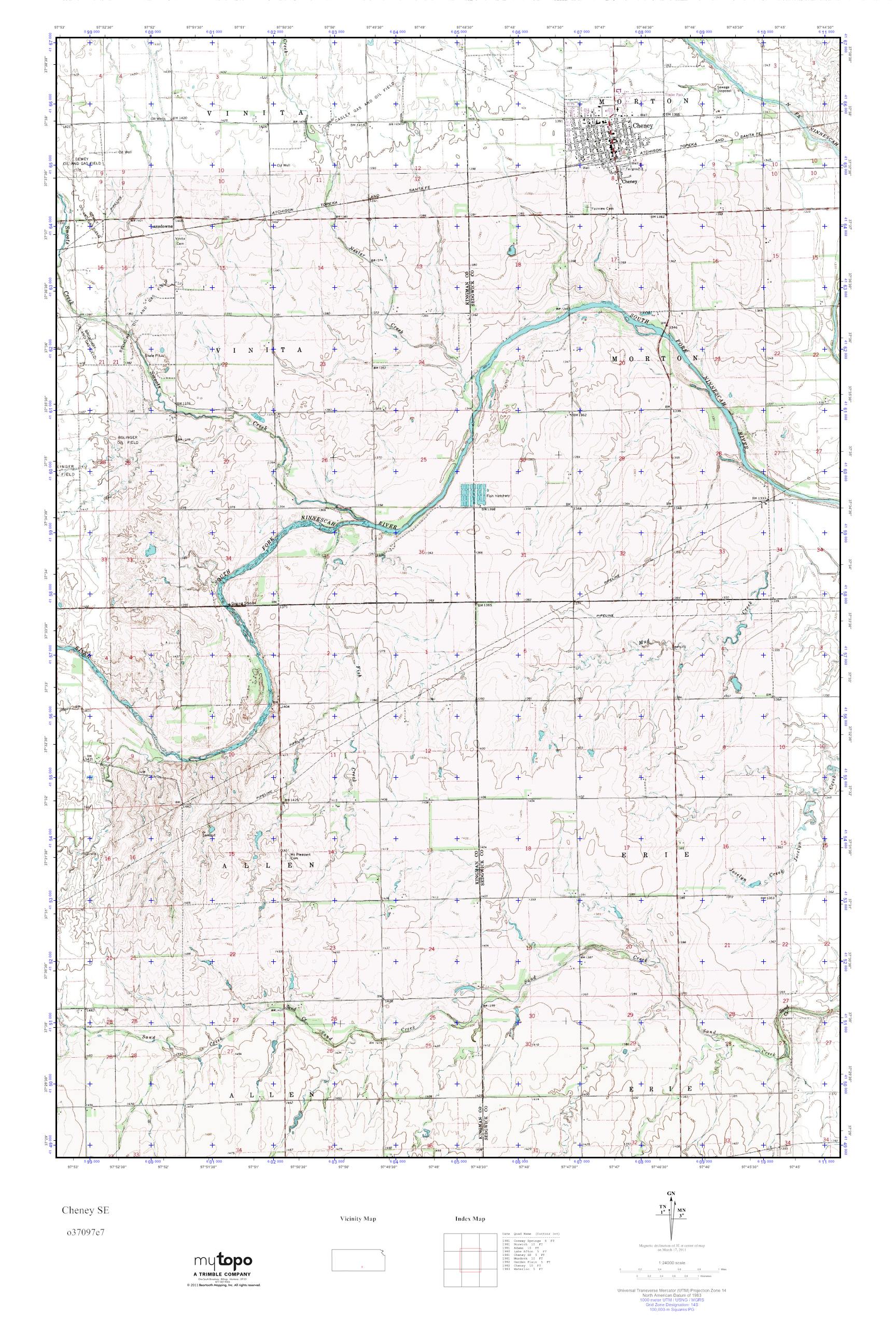 MyTopo Cheney SE, Kansas USGS Quad Topo Map