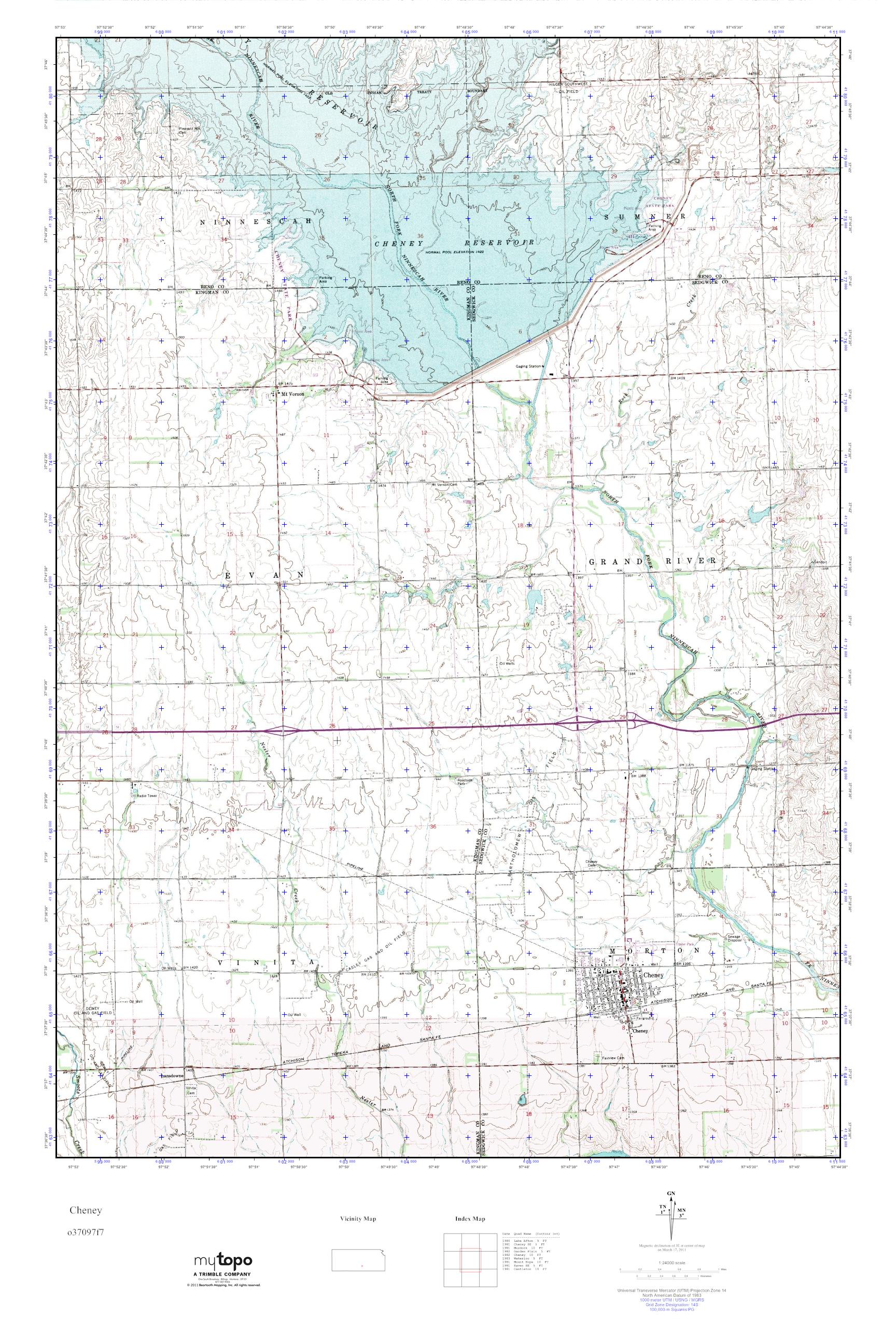 MyTopo Cheney, Kansas USGS Quad Topo Map