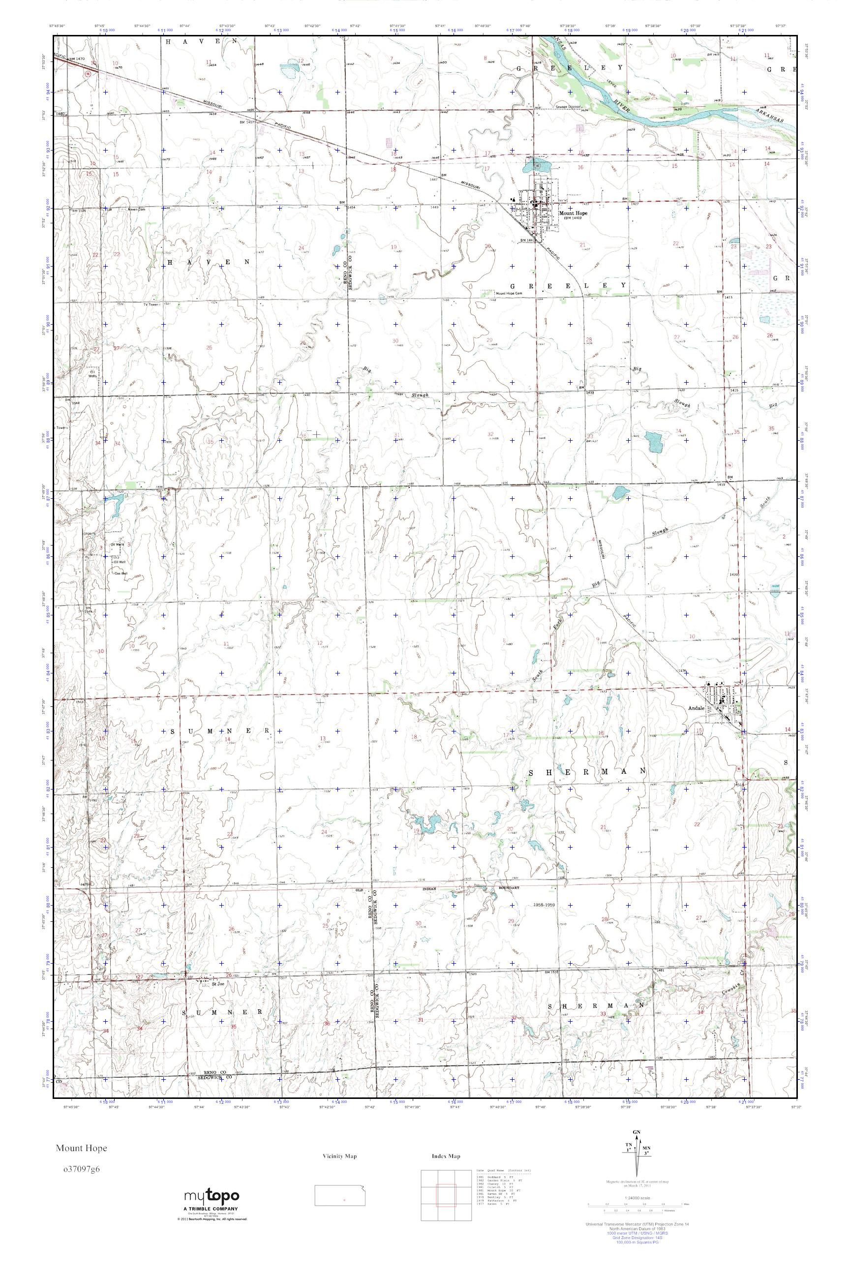 MyTopo Mount Hope, Kansas USGS Quad Topo Map