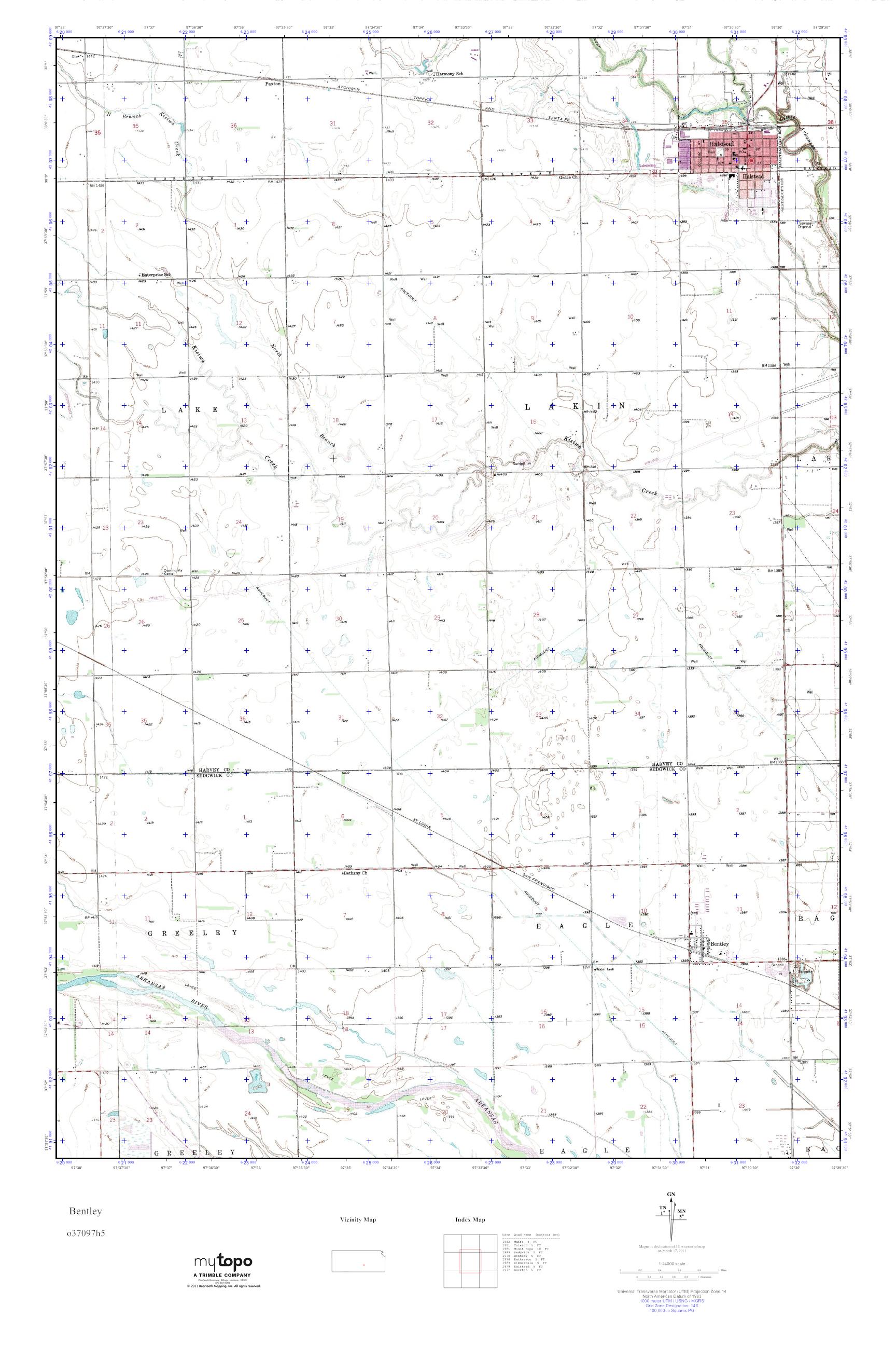 MyTopo Bentley, Kansas USGS Quad Topo Map