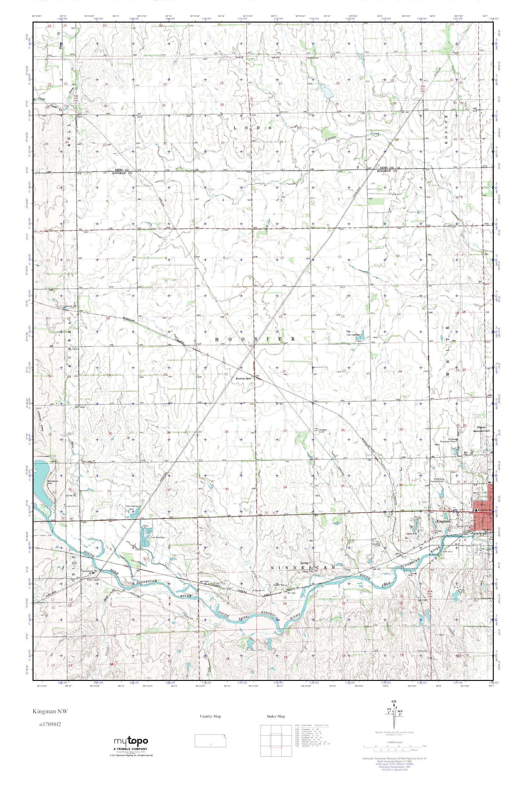 MyTopo Kingman NW, Kansas USGS Quad Topo Map