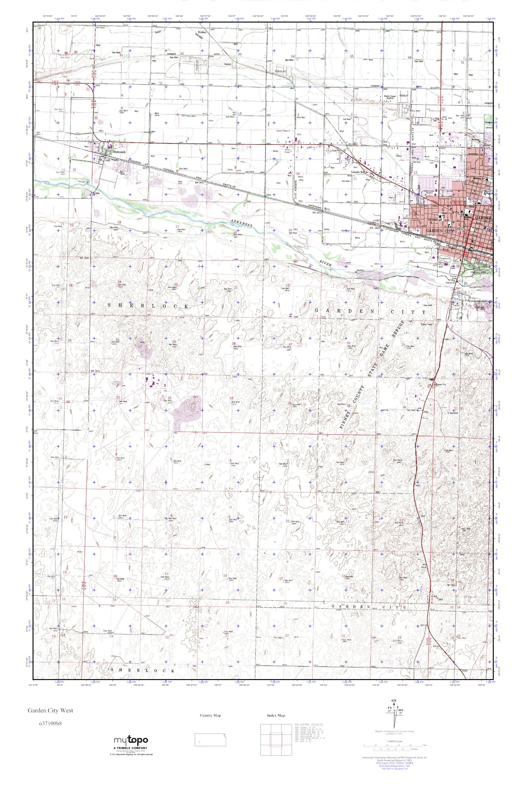 MyTopo Garden City West, Kansas USGS Quad Topo Map