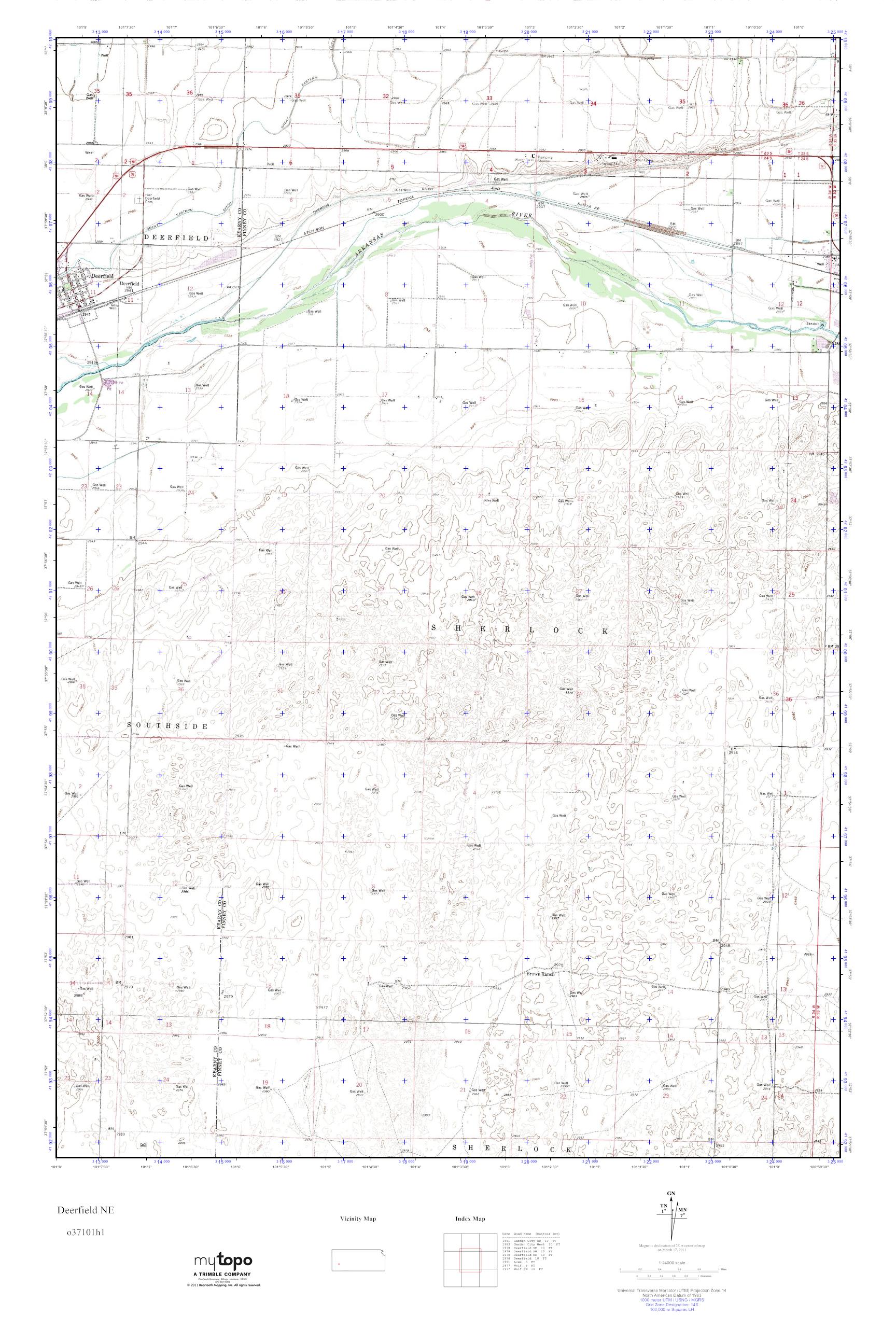 MyTopo Deerfield NE, Kansas USGS Quad Topo Map
