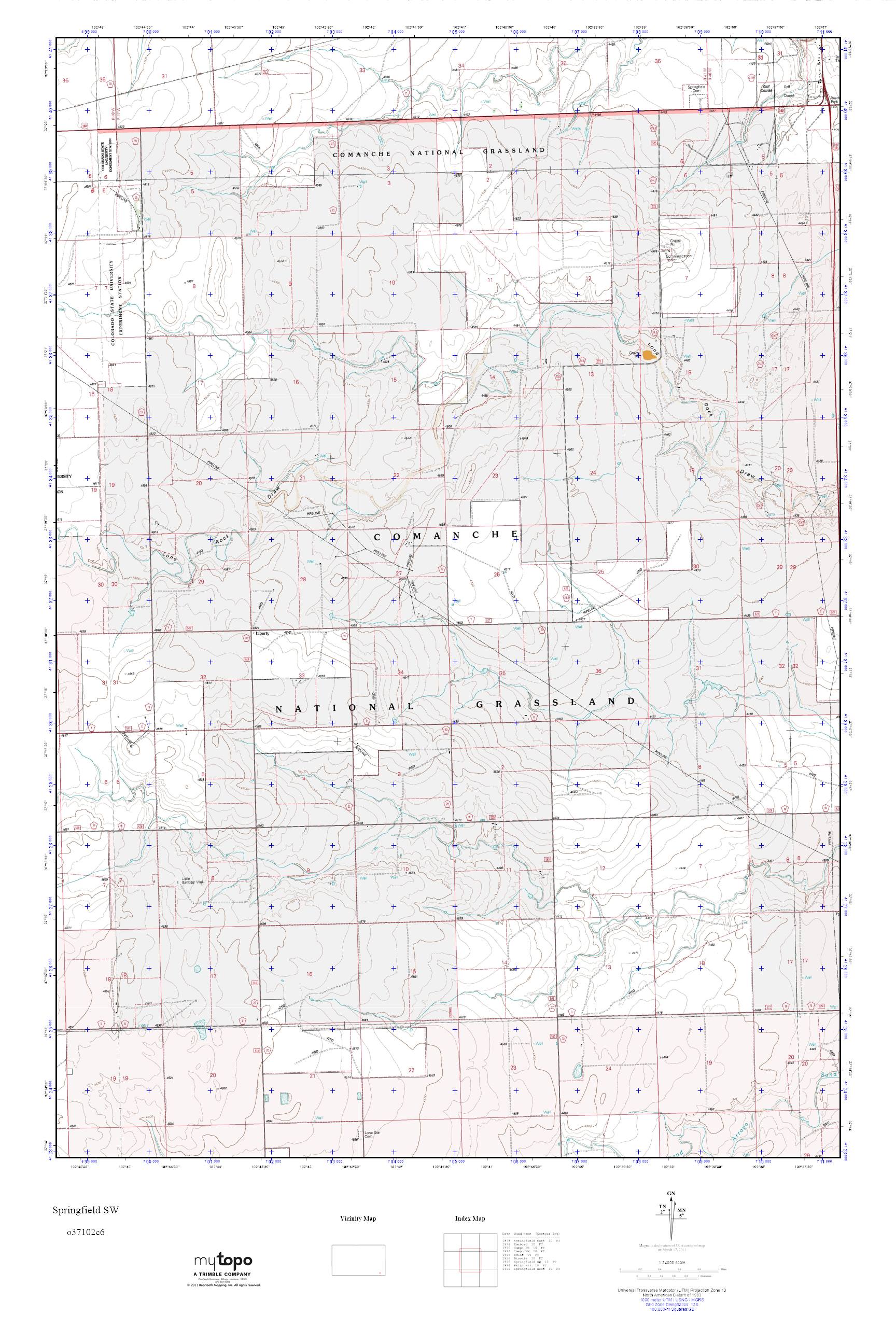 MyTopo Springfield SW, Colorado USGS Quad Topo Map
