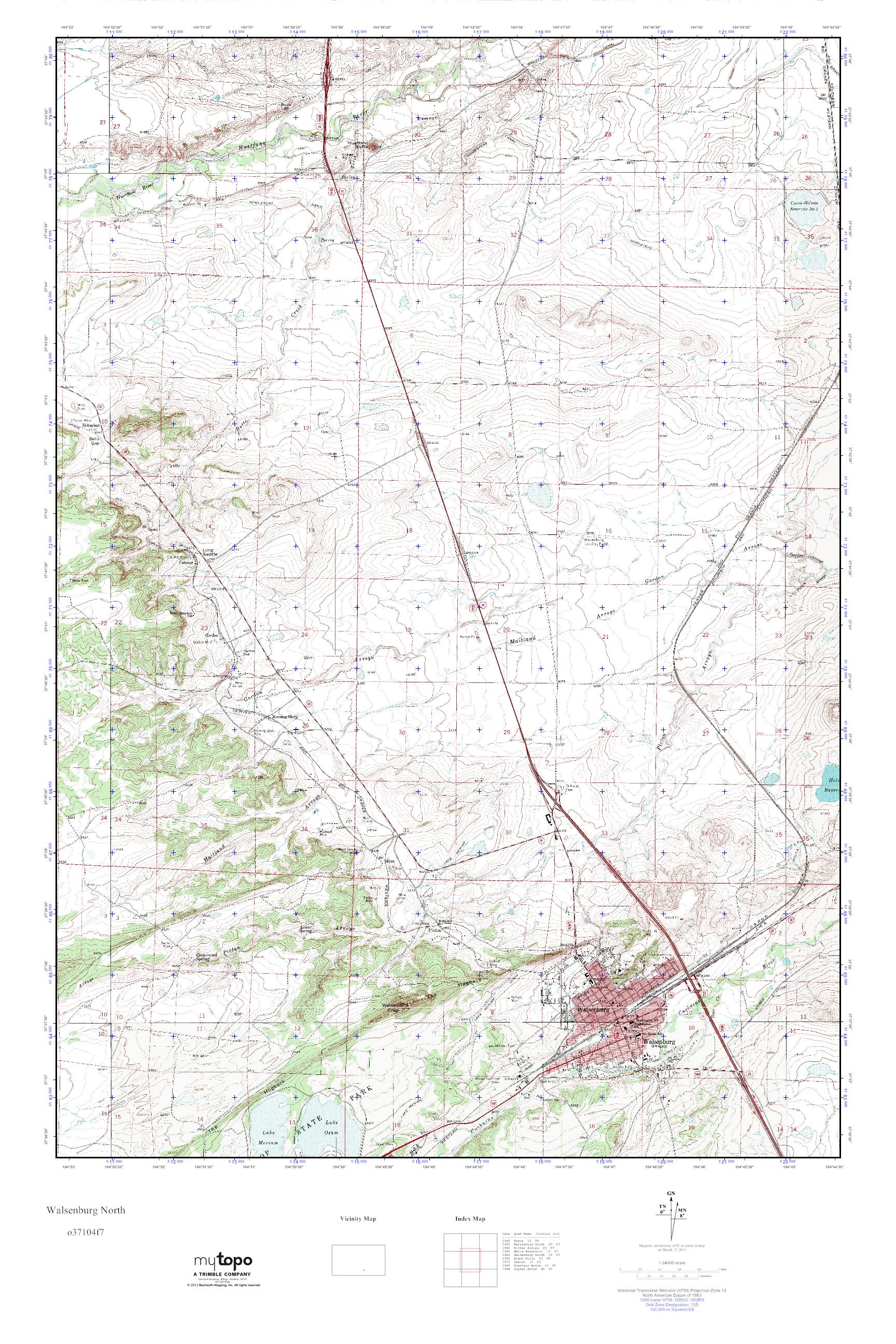 MyTopo Walsenburg North, Colorado USGS Quad Topo Map