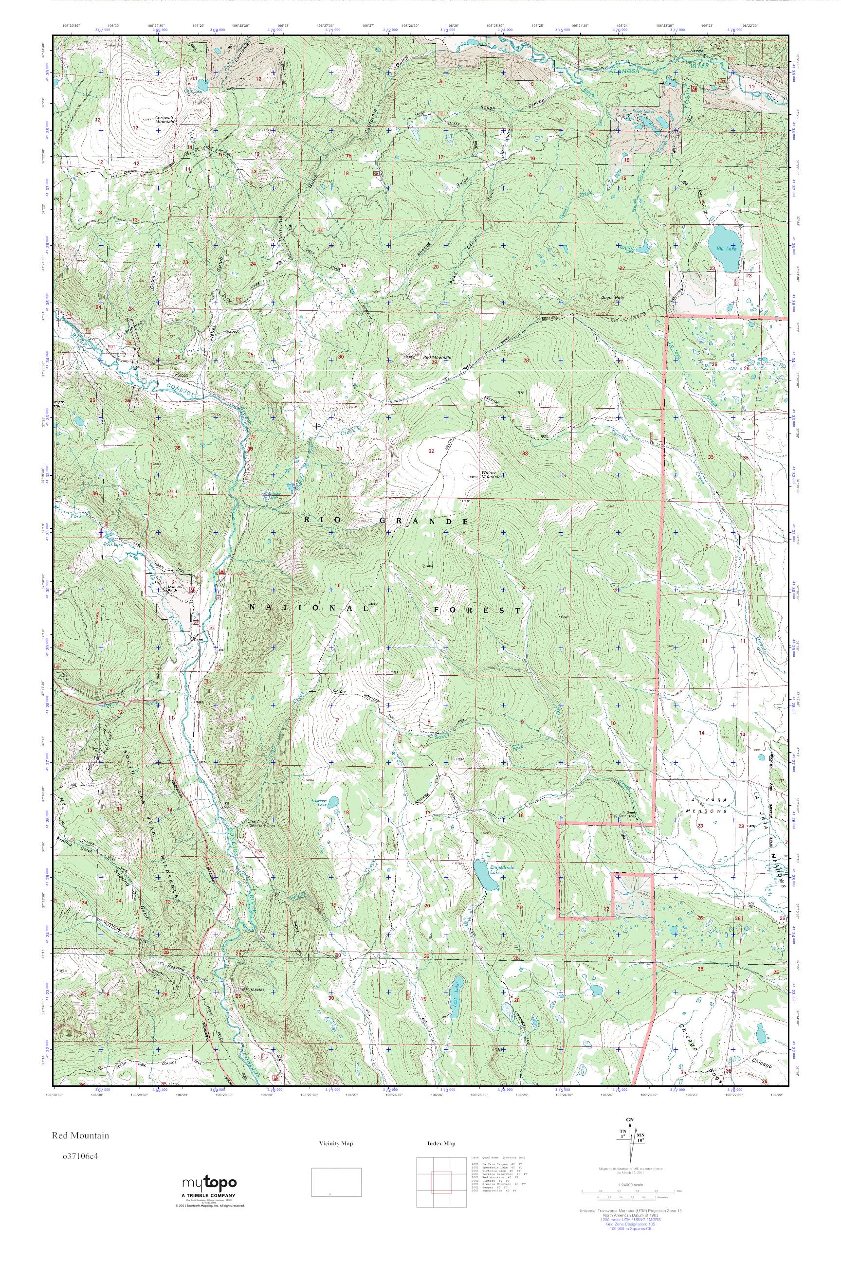 MyTopo Red Mountain, Colorado USGS Quad Topo Map
