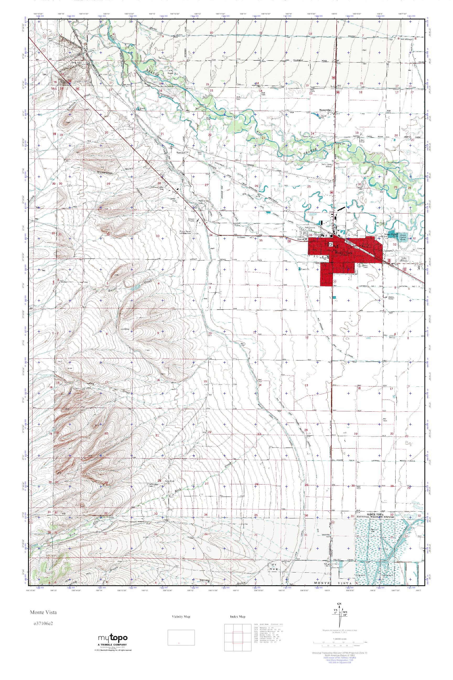 MyTopo Monte Vista, Colorado USGS Quad Topo Map
