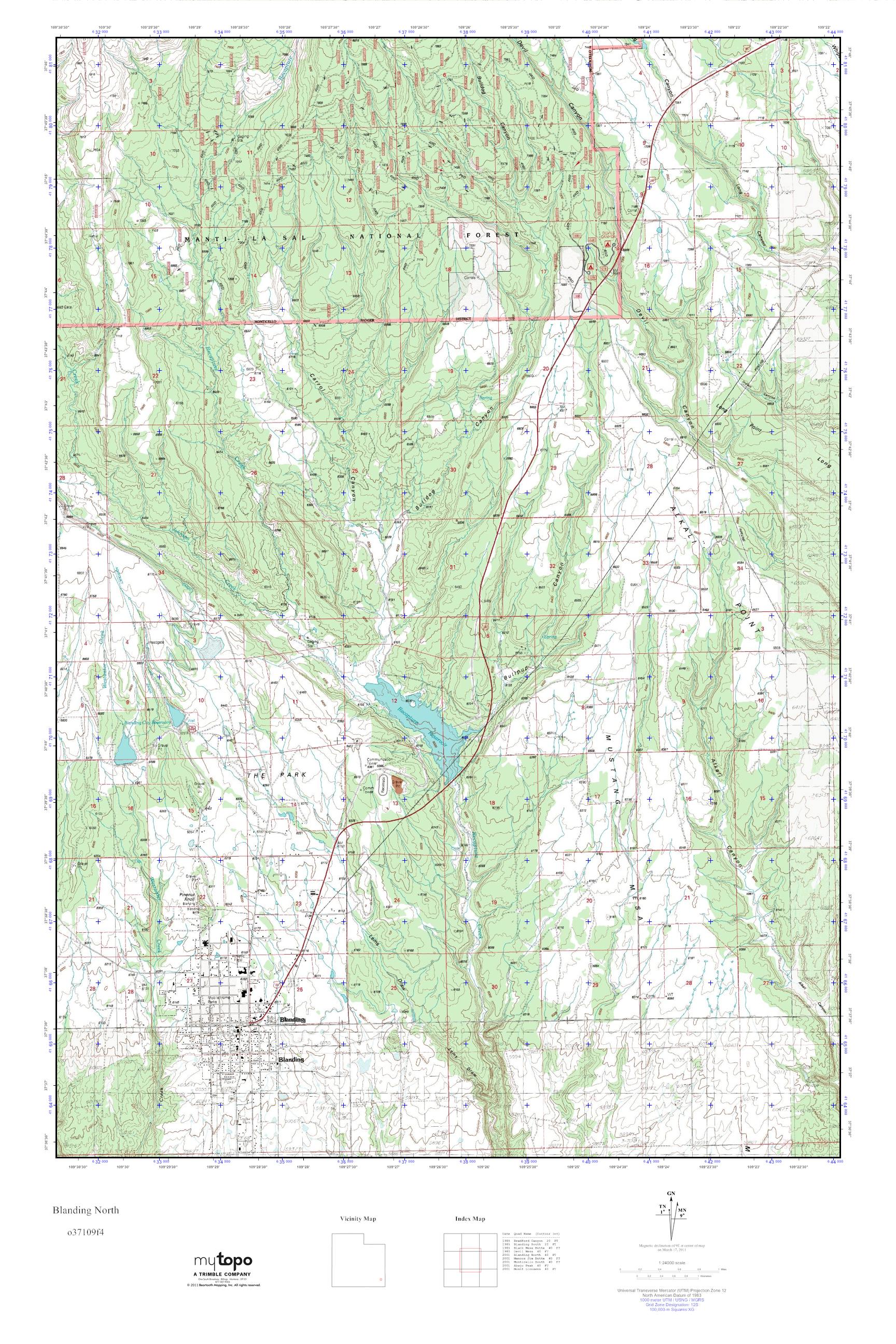 MyTopo Blanding North, Utah USGS Quad Topo Map