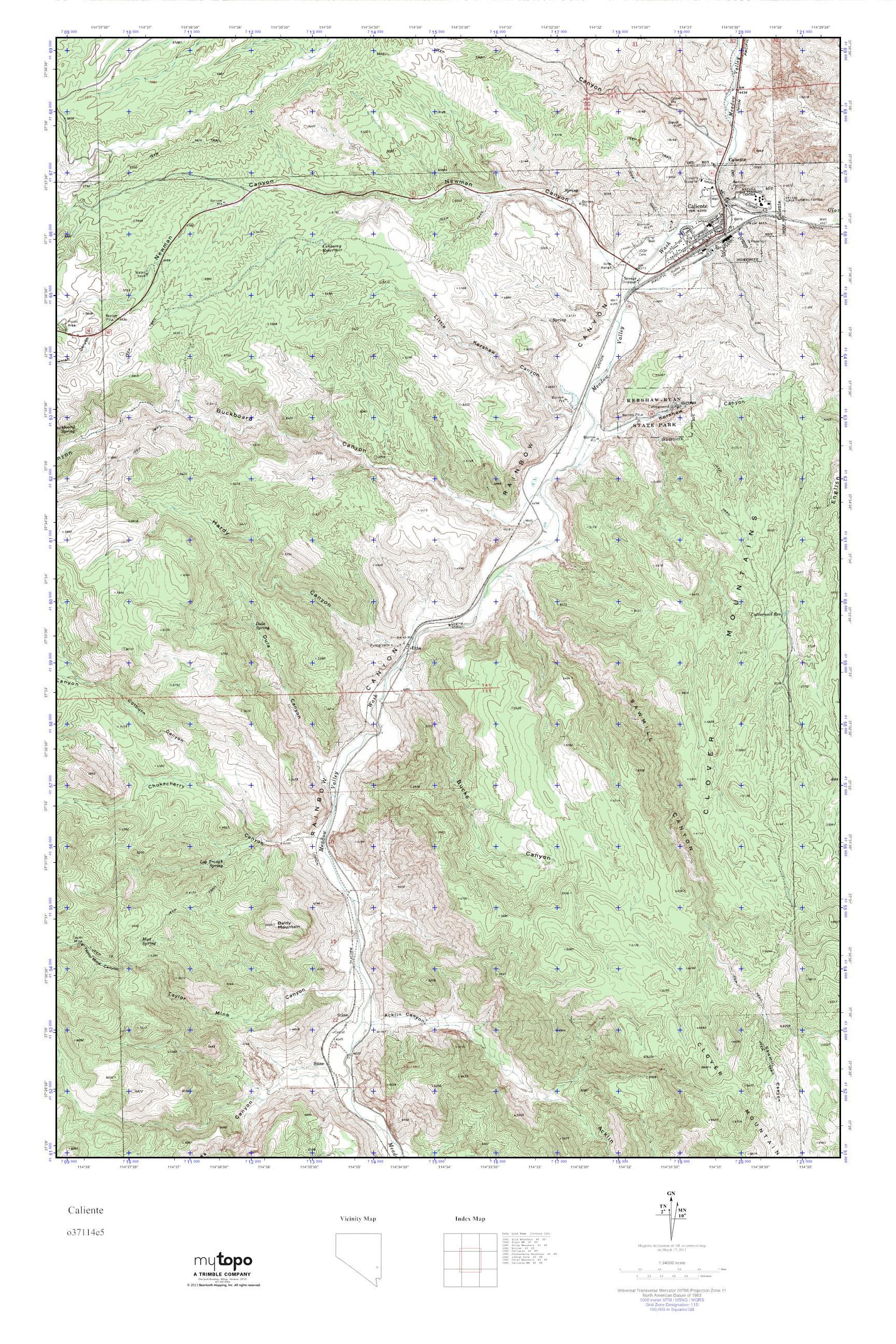 MyTopo Caliente, Nevada USGS Quad Topo Map