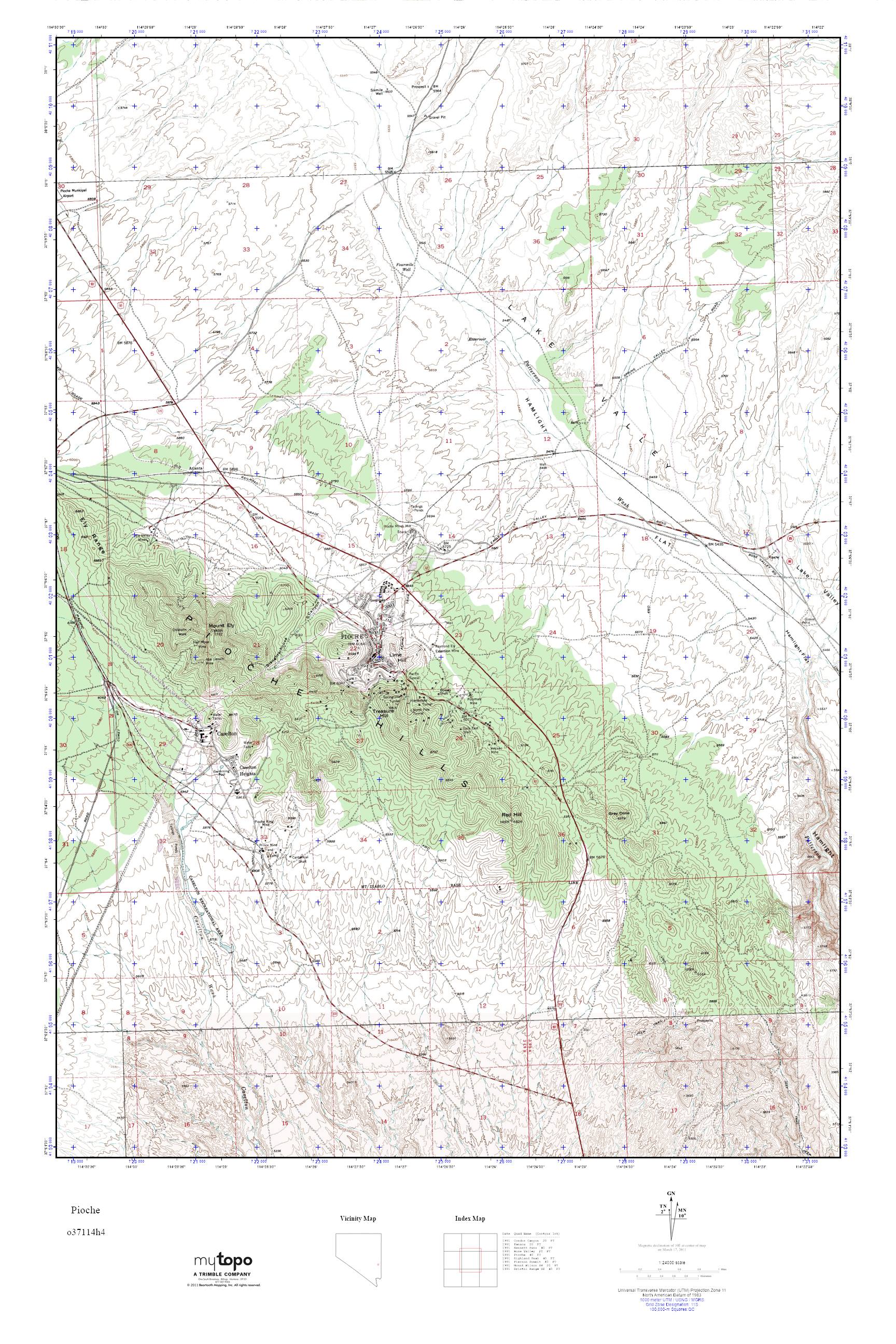 MyTopo Pioche, Nevada USGS Quad Topo Map