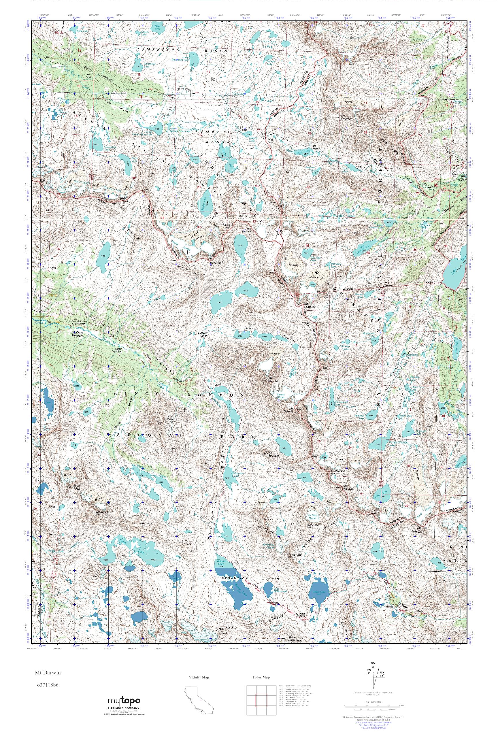 MyTopo Mt Darwin, California USGS Quad Topo Map