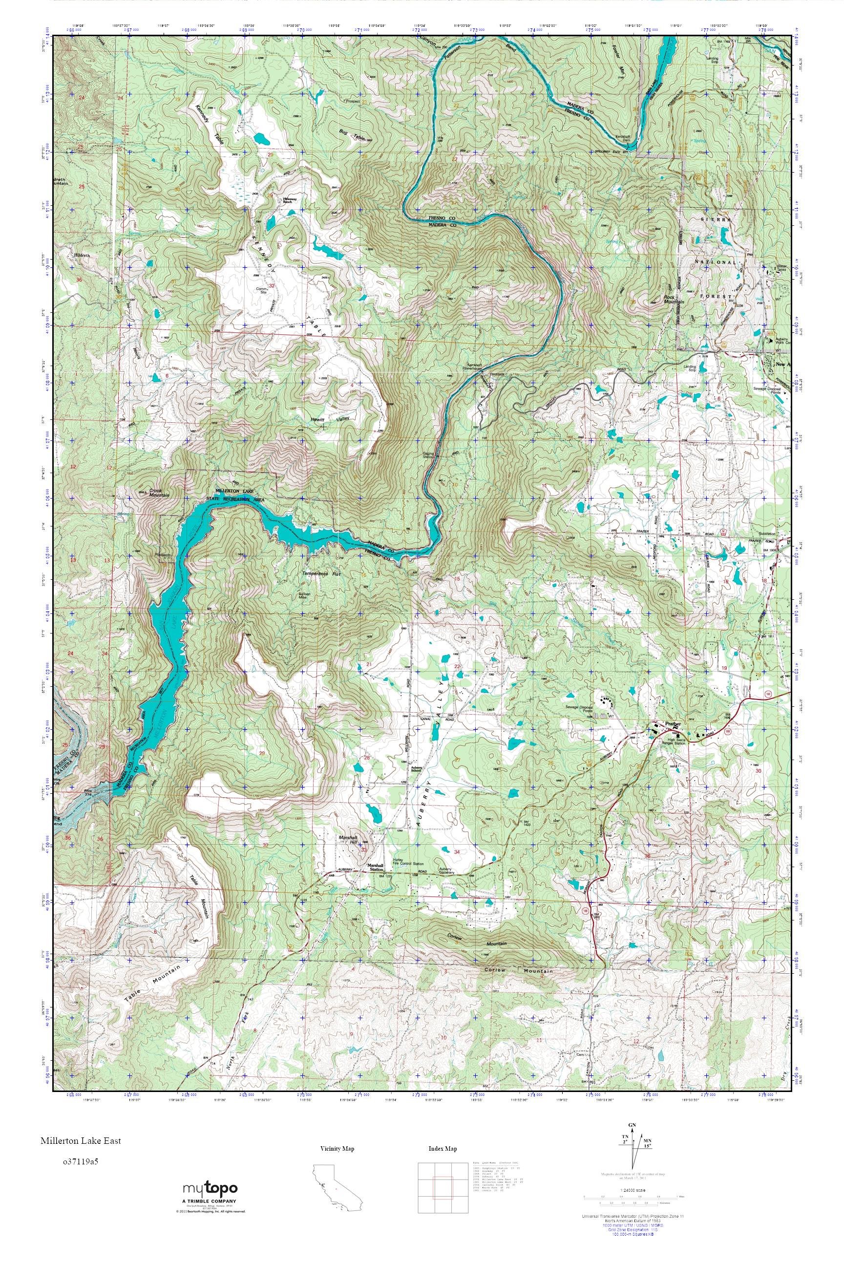 MyTopo Millerton Lake East, California USGS Quad Topo Map