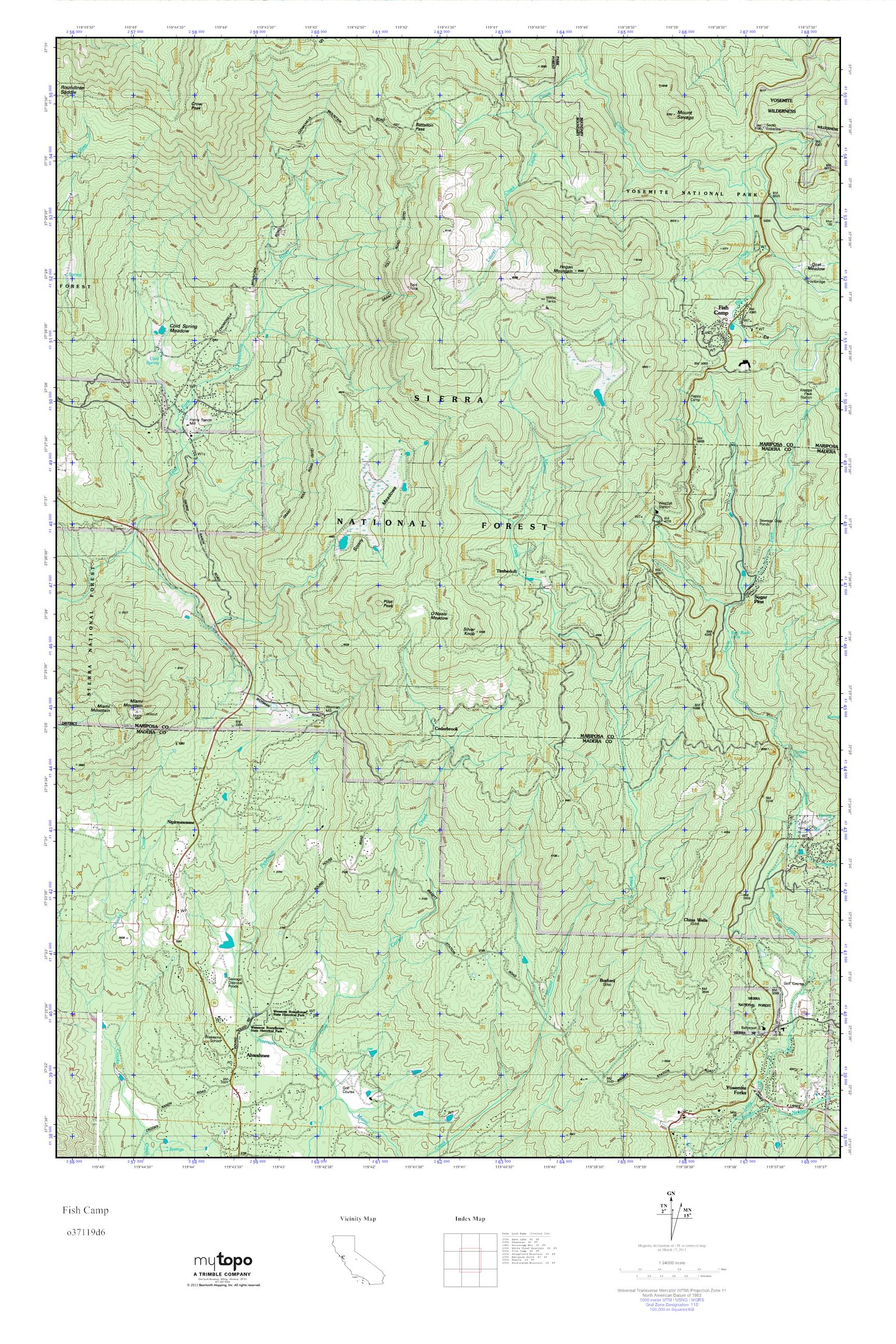 MyTopo Fish Camp, California USGS Quad Topo Map