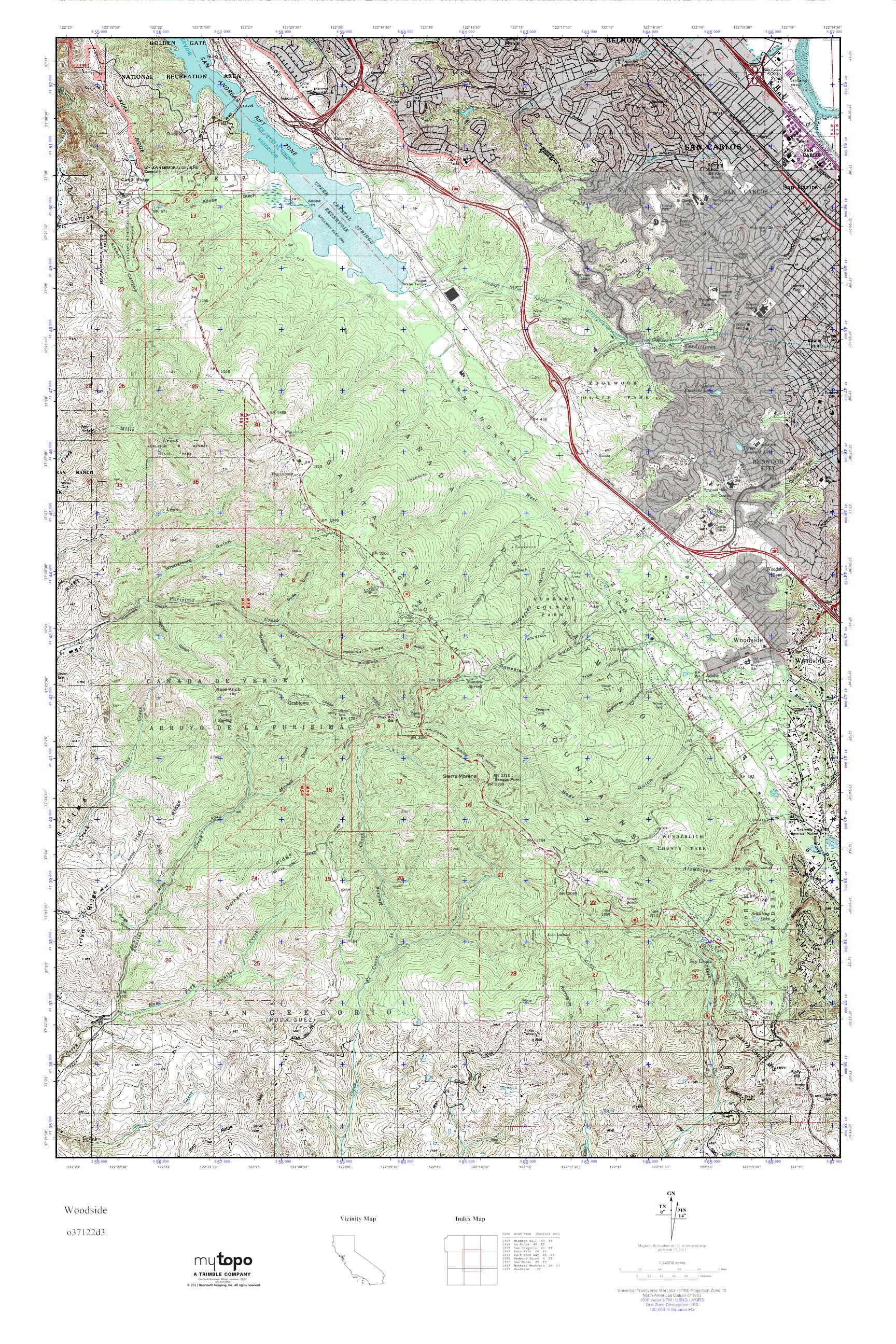 MyTopo Woodside, California USGS Quad Topo Map