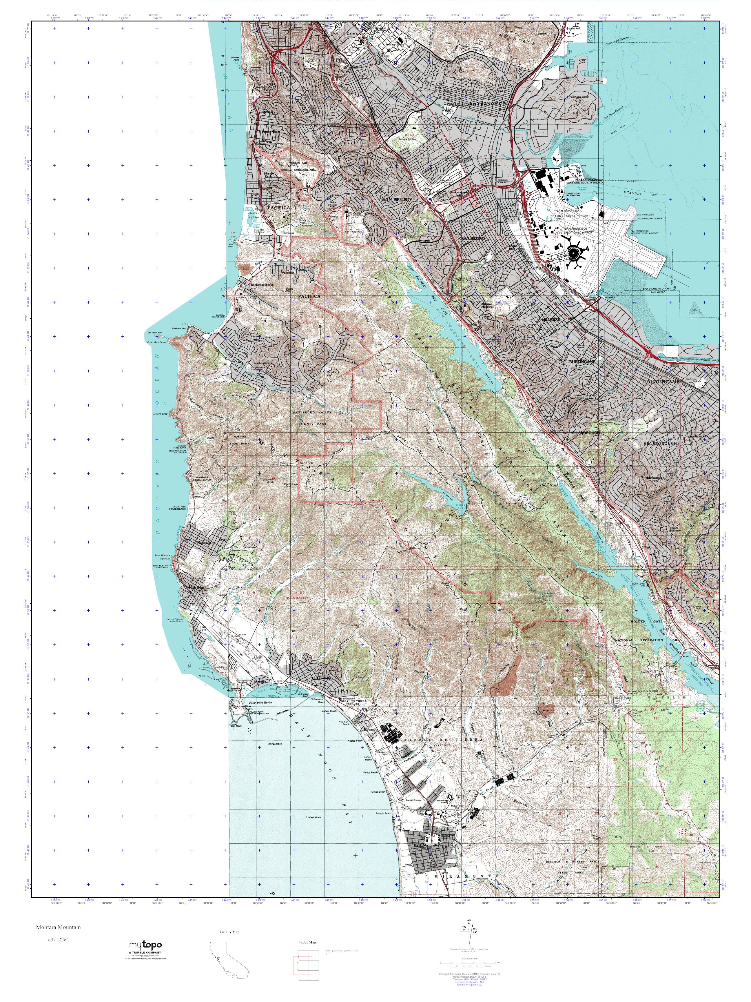 MyTopo Montara Mountain, California USGS Quad Topo Map