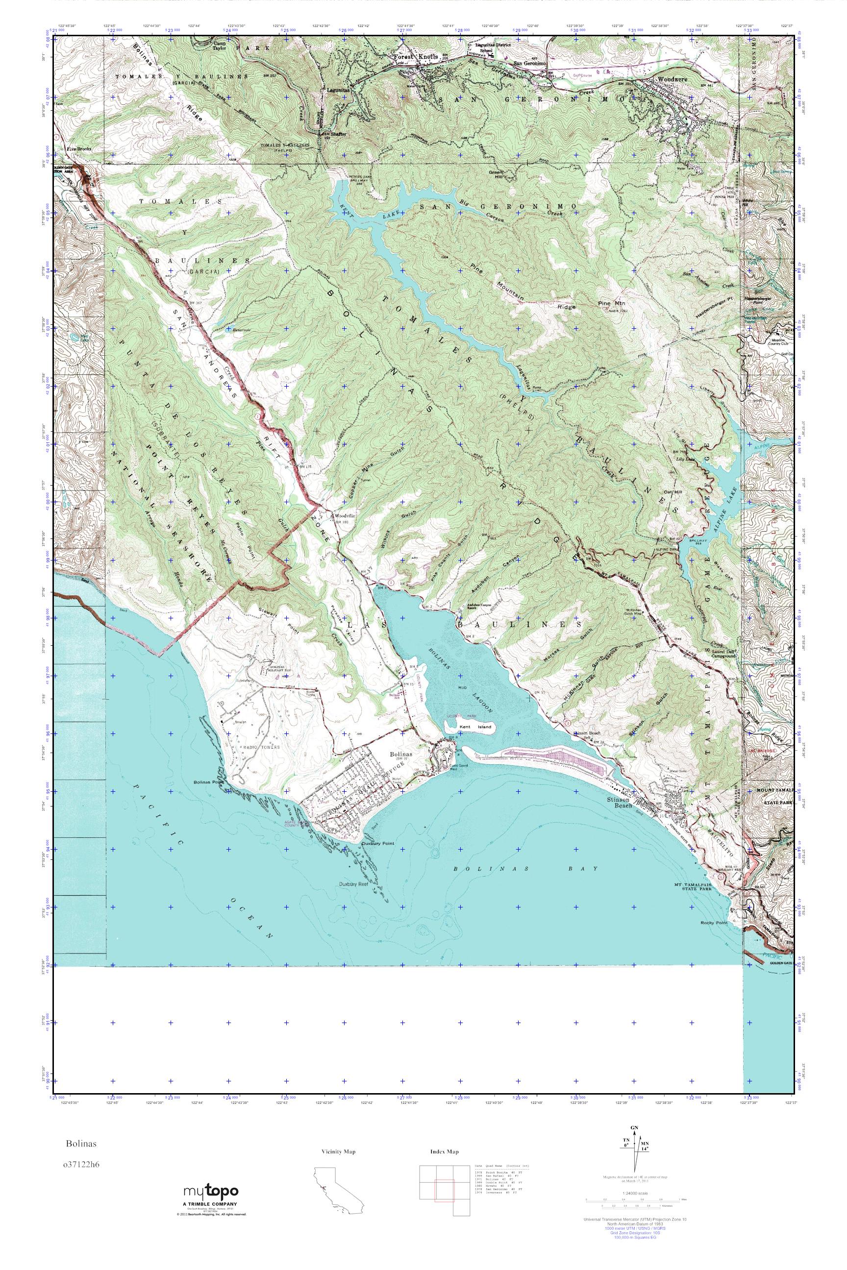 MyTopo Bolinas, California USGS Quad Topo Map