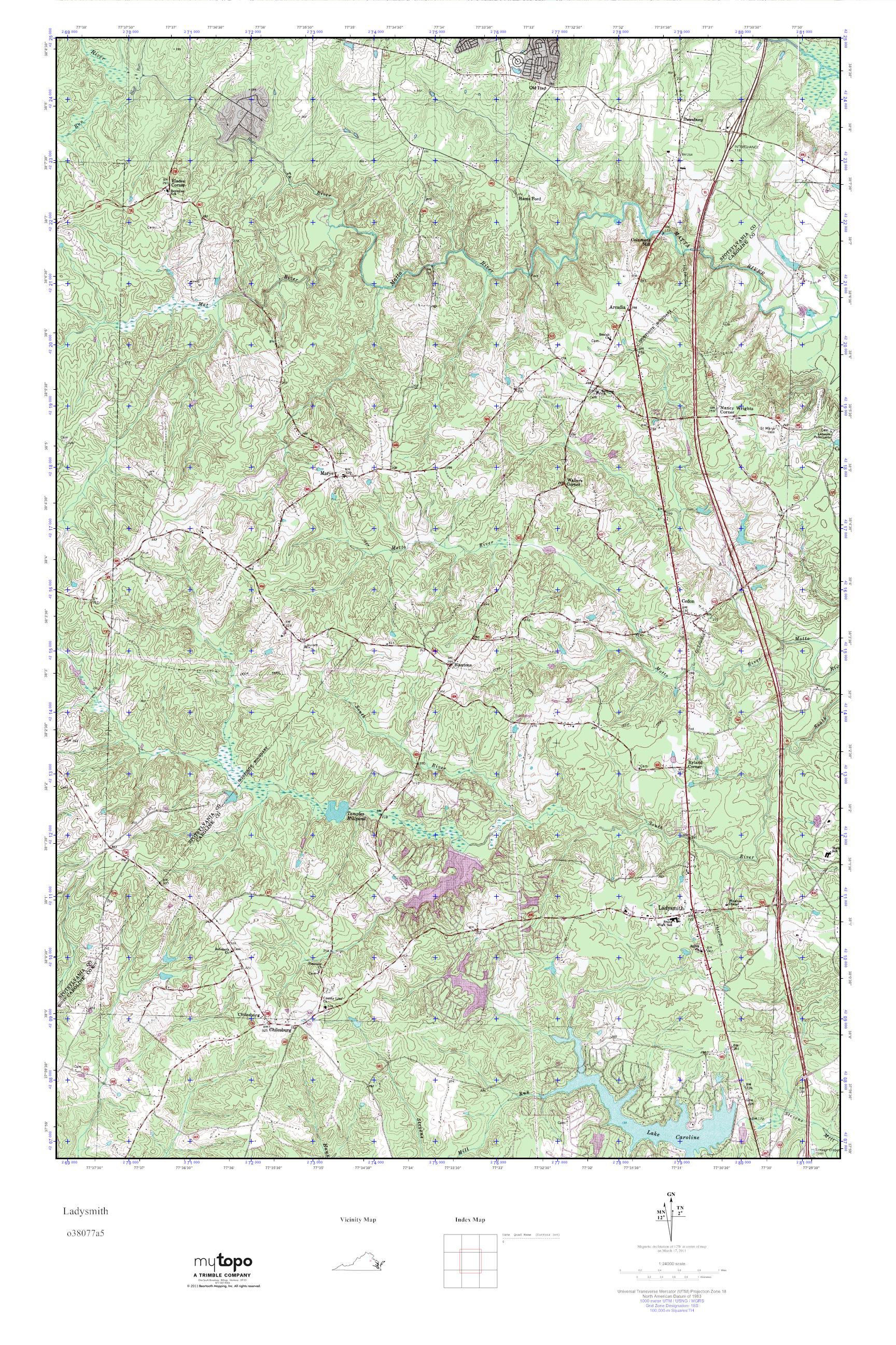MyTopo Ladysmith, Virginia USGS Quad Topo Map