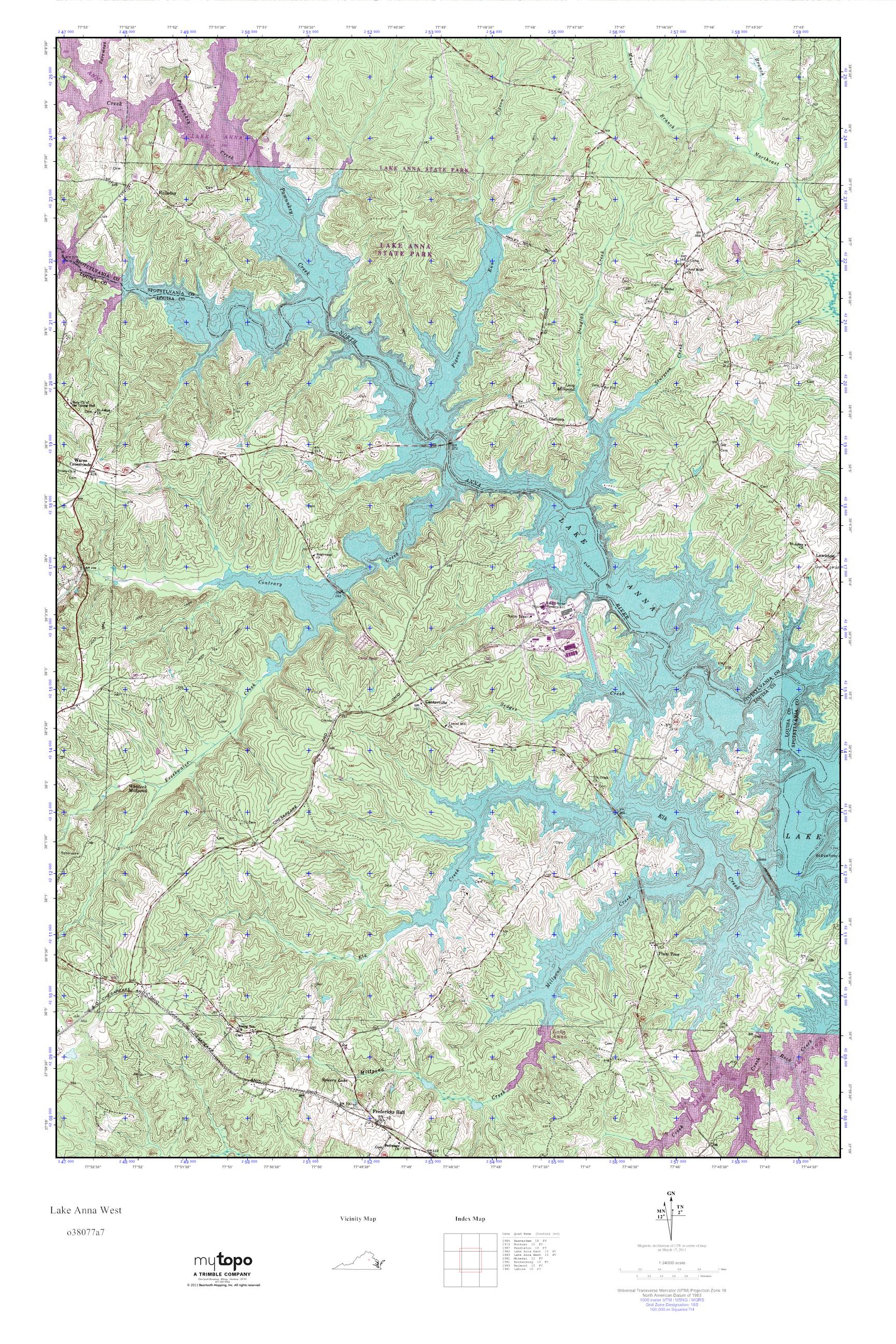 MyTopo Lake Anna West, Virginia USGS Quad Topo Map