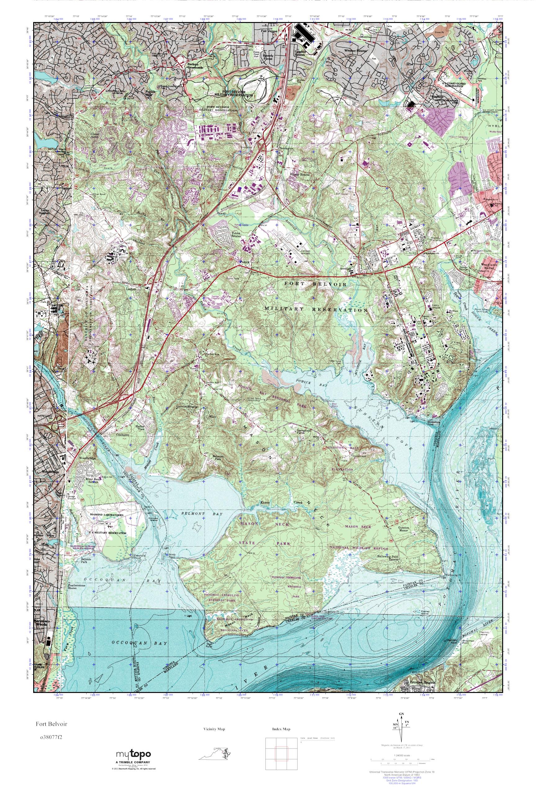 MyTopo Fort Belvoir, Virginia USGS Quad Topo Map