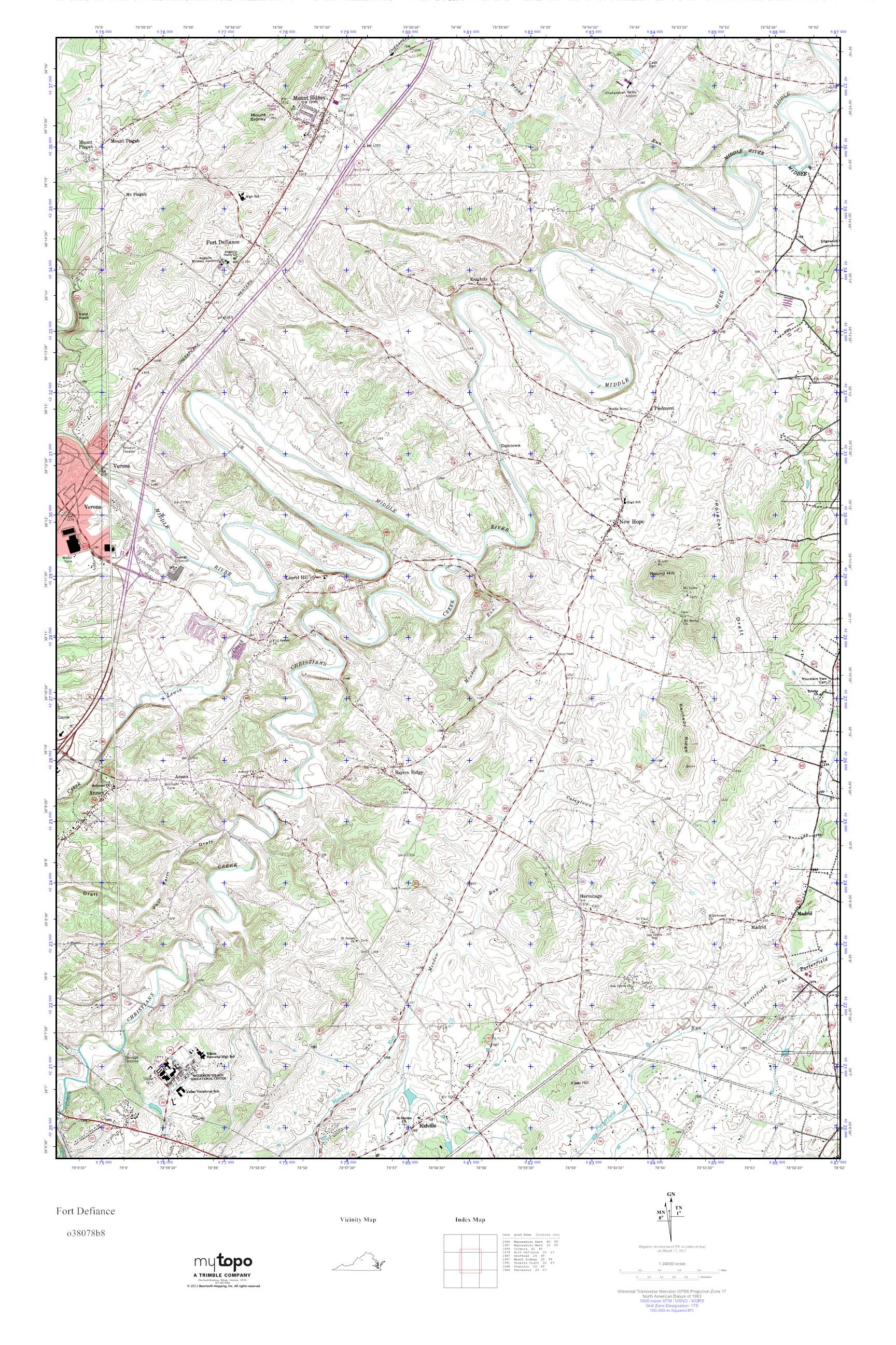 MyTopo Fort Defiance, Virginia USGS Quad Topo Map