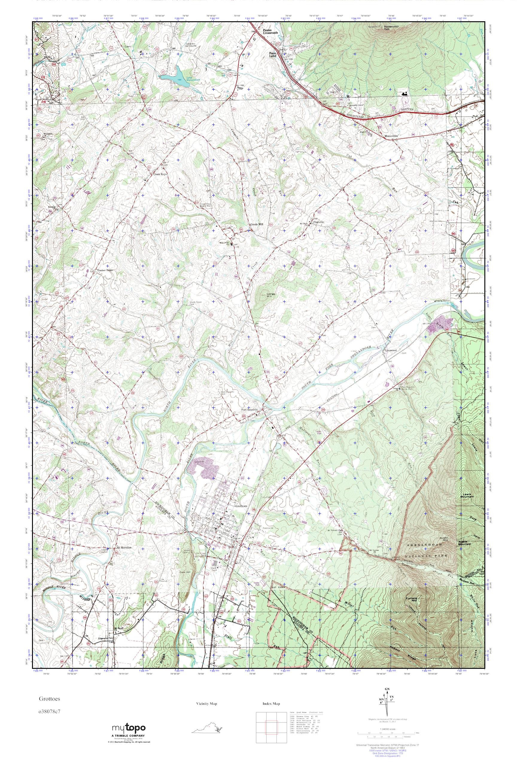 MyTopo Grottoes, Virginia USGS Quad Topo Map