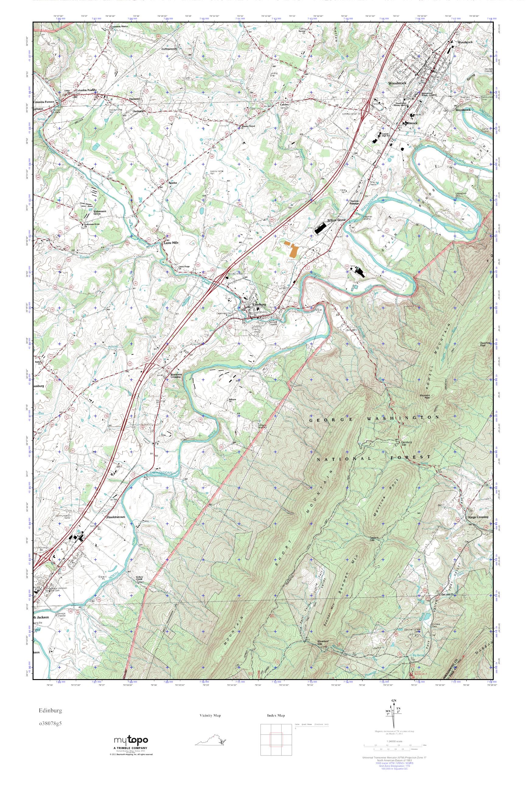 MyTopo Edinburg, Virginia USGS Quad Topo Map