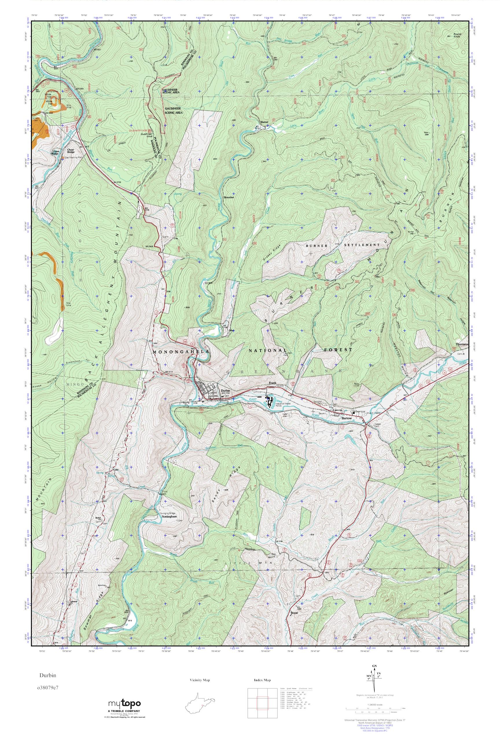 MyTopo Durbin, West Virginia USGS Quad Topo Map