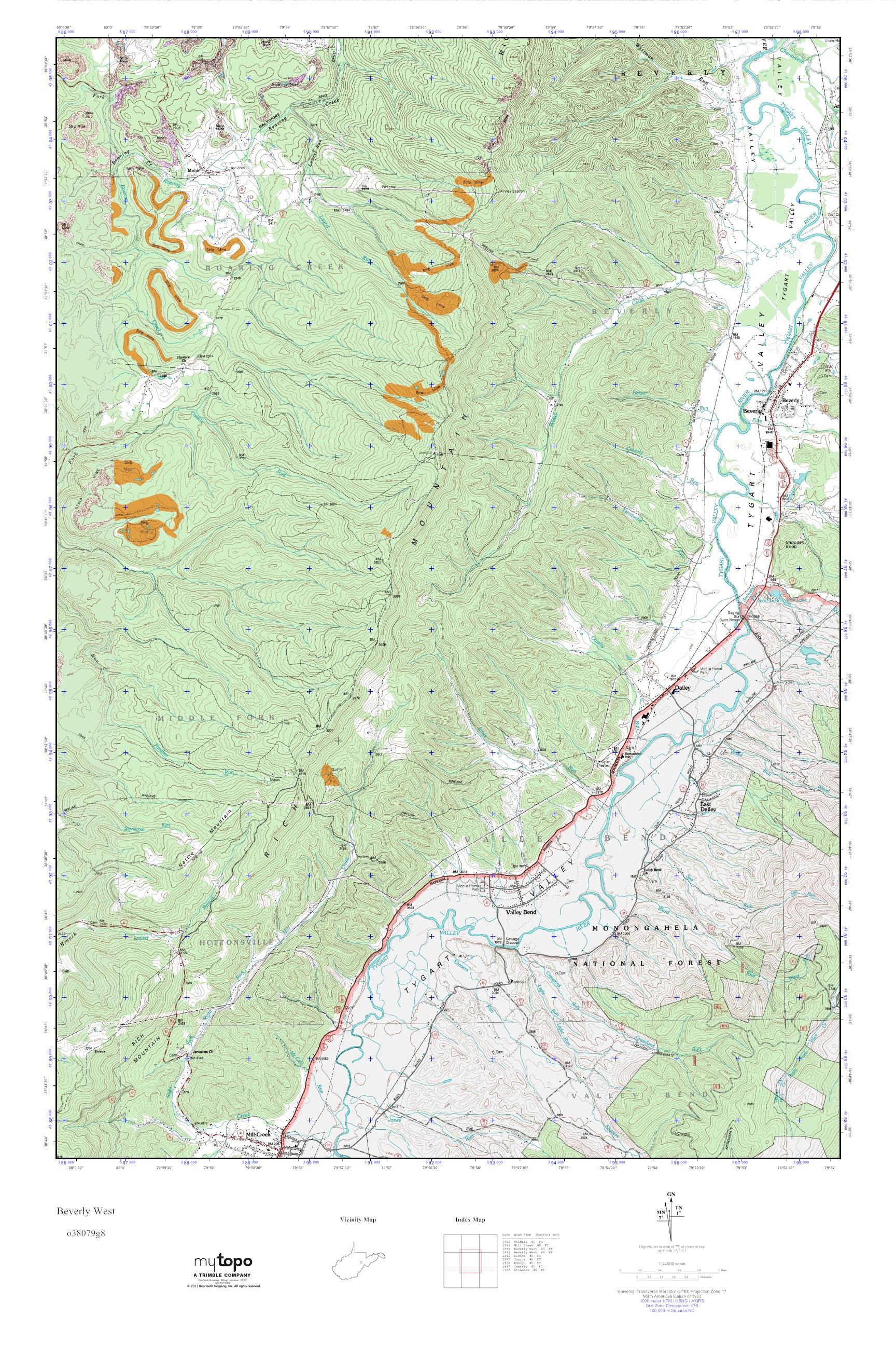 MyTopo Beverly West, West Virginia USGS Quad Topo Map
