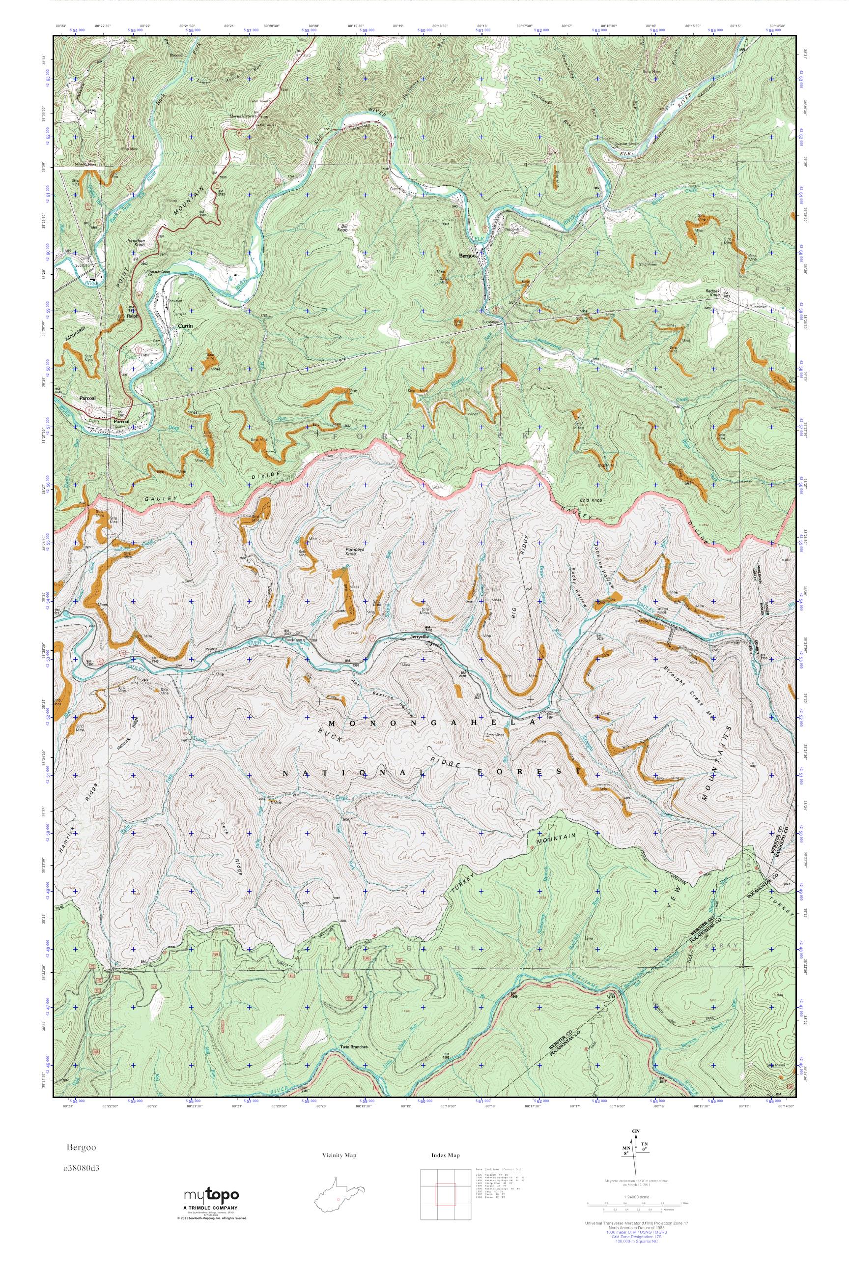 MyTopo Bergoo, West Virginia USGS Quad Topo Map