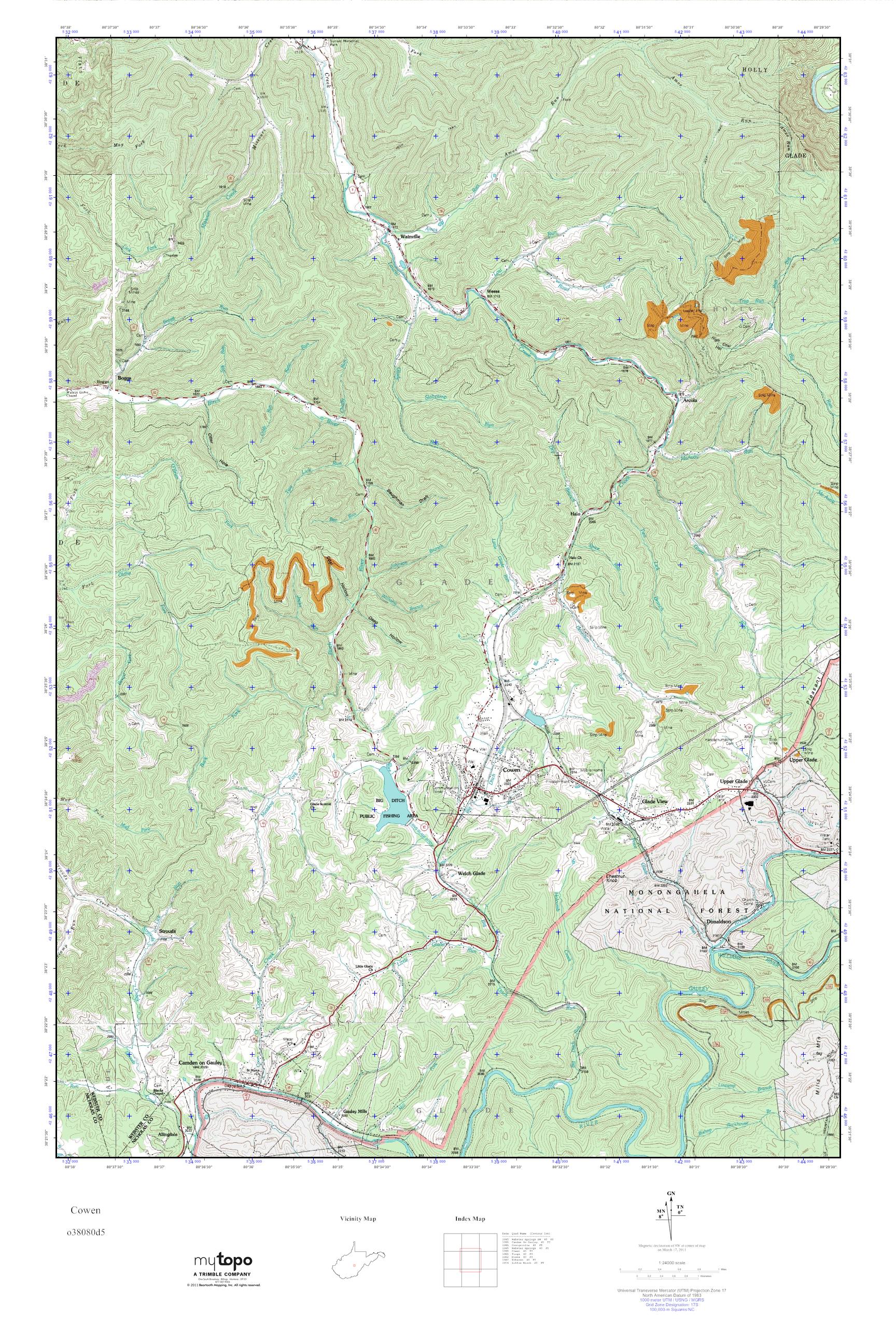 MyTopo Cowen, West Virginia USGS Quad Topo Map