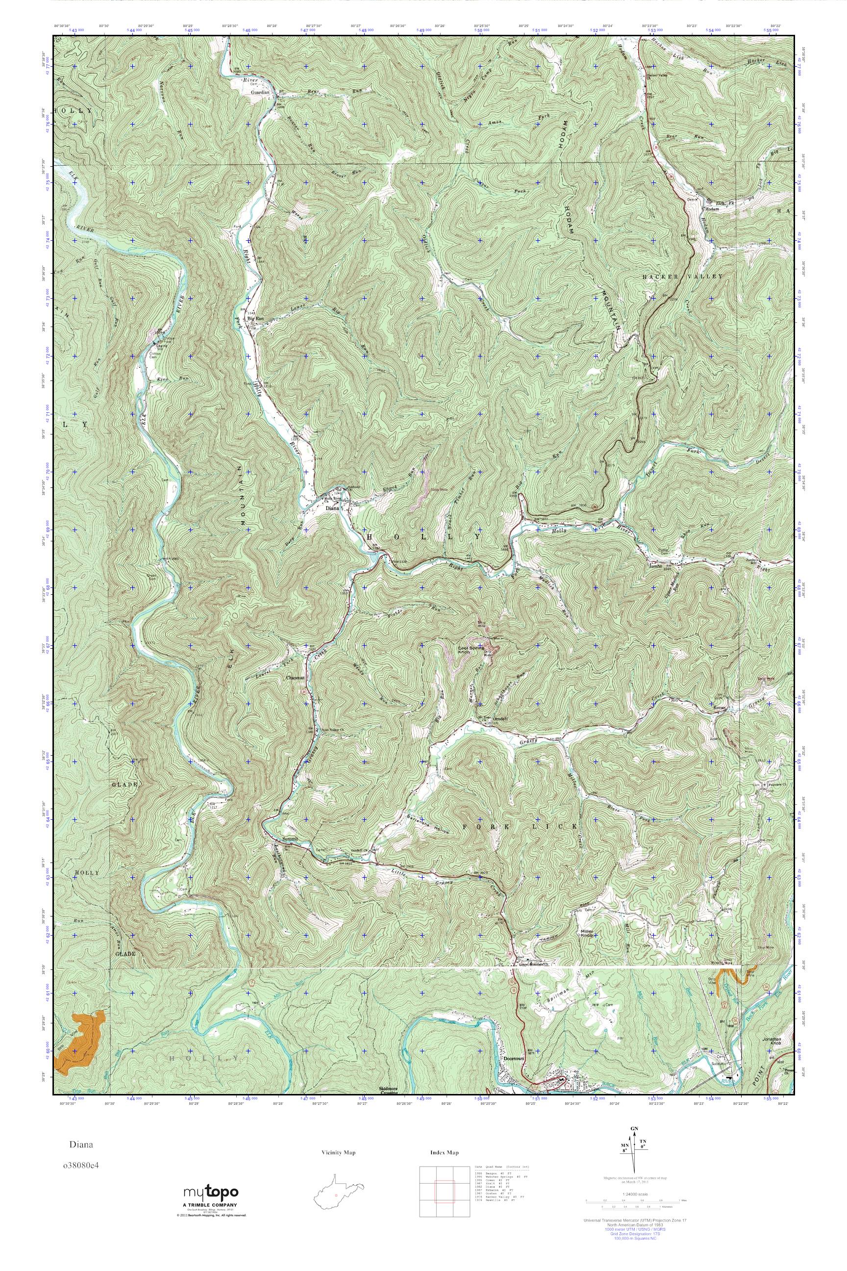 MyTopo Diana, West Virginia USGS Quad Topo Map