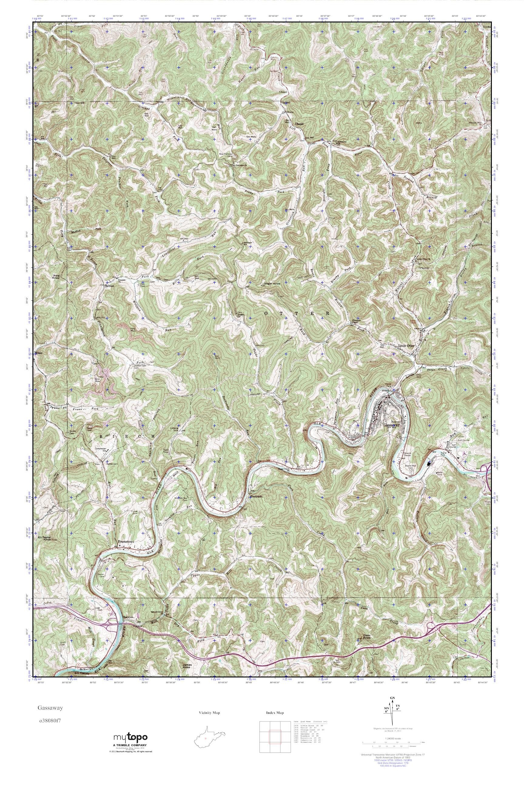 MyTopo Gassaway, West Virginia USGS Quad Topo Map