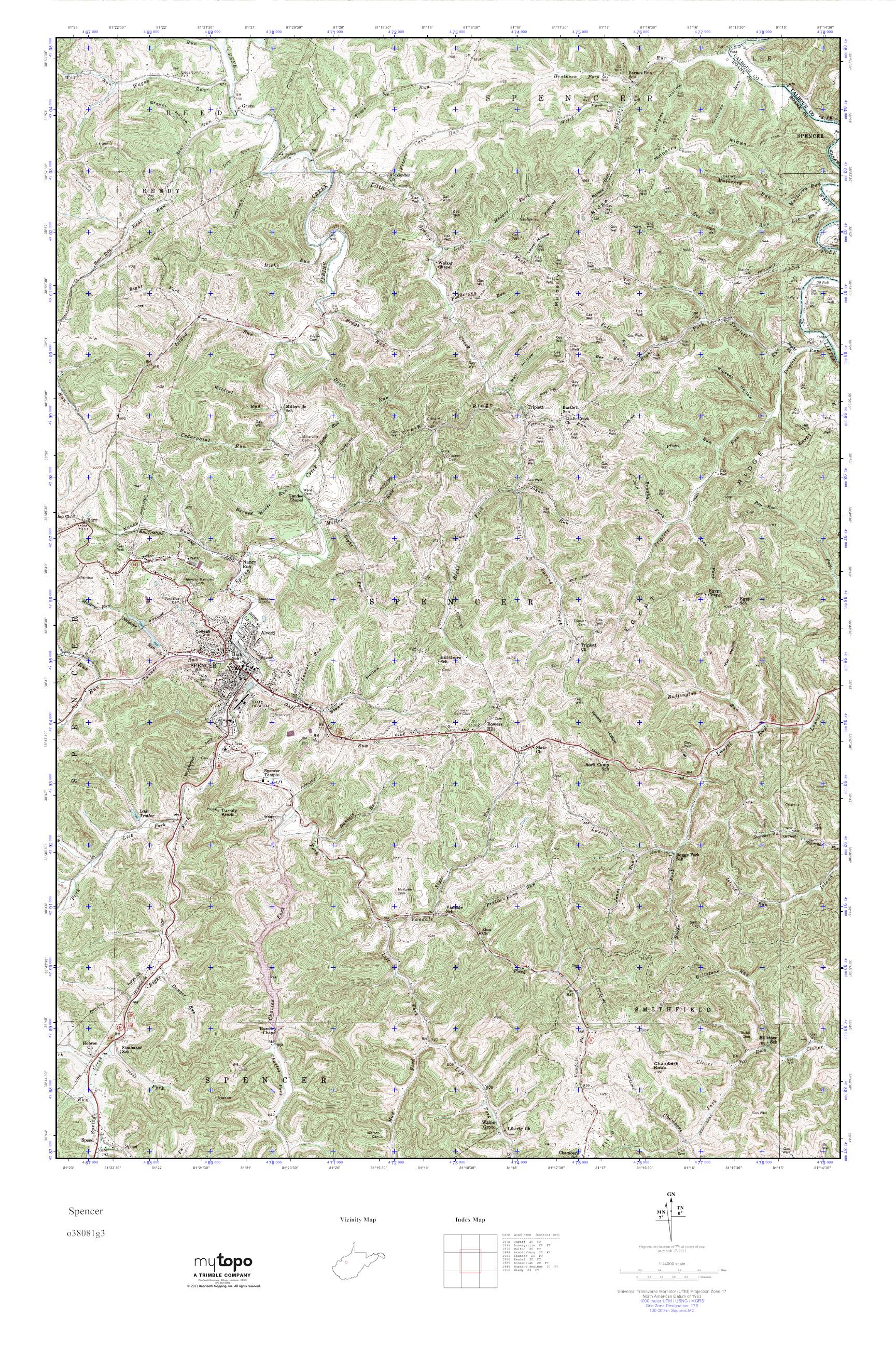 MyTopo Spencer, West Virginia USGS Quad Topo Map